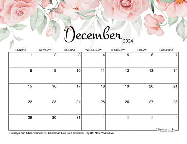 December Calendar Template 2024 Roz Leshia - Free Printable 2024 December Calendar 8by10