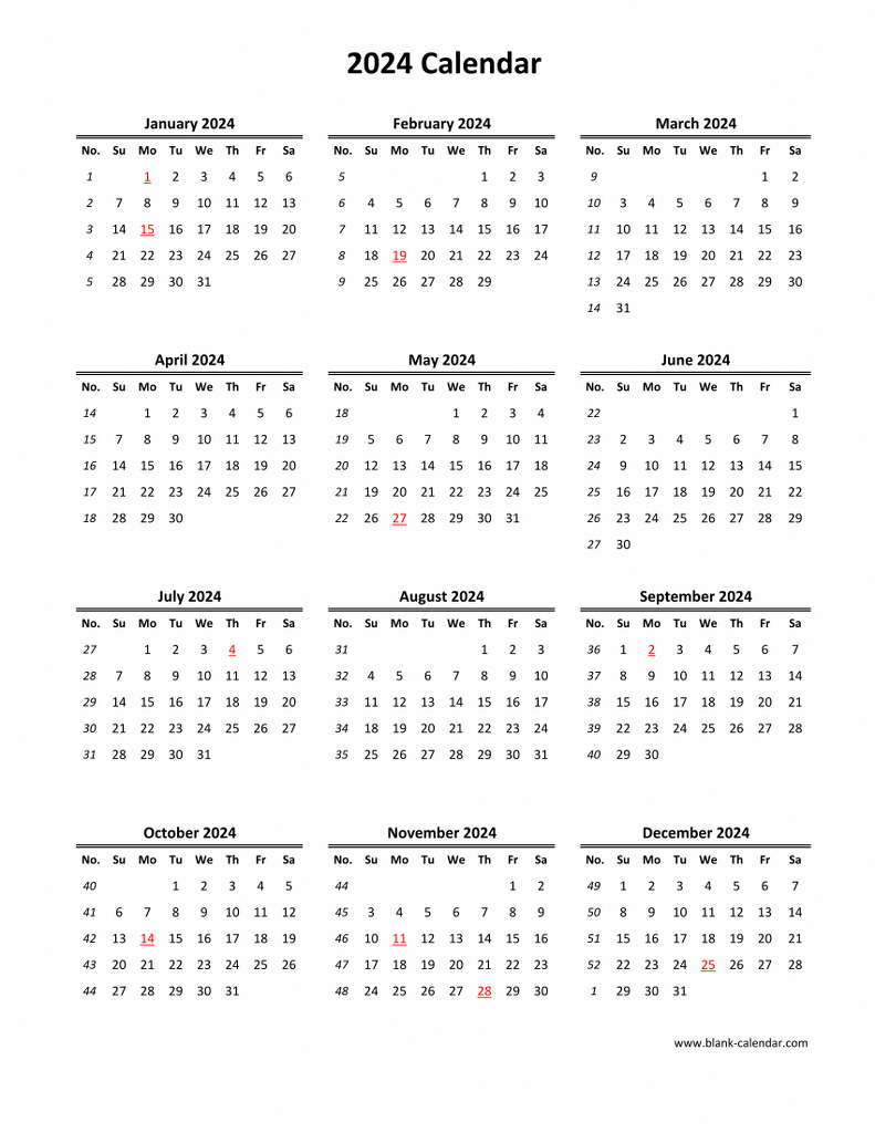 Download Blank Calendar 2024 (12 Months On One Page, Vertical) with regard to Free Printable Calendar 2024 Vertical