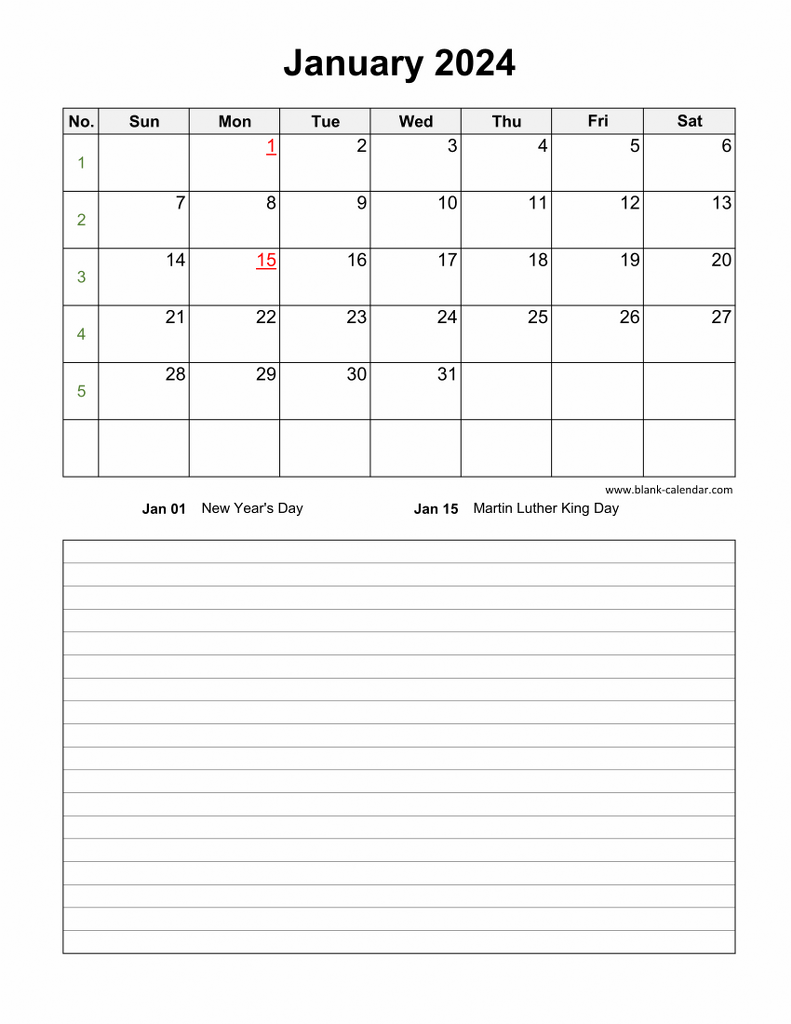 Download Blank Calendar 2024 With Space For Notes (12 Pages, One within Free Printable Calendar 2024 Year With Notes Section