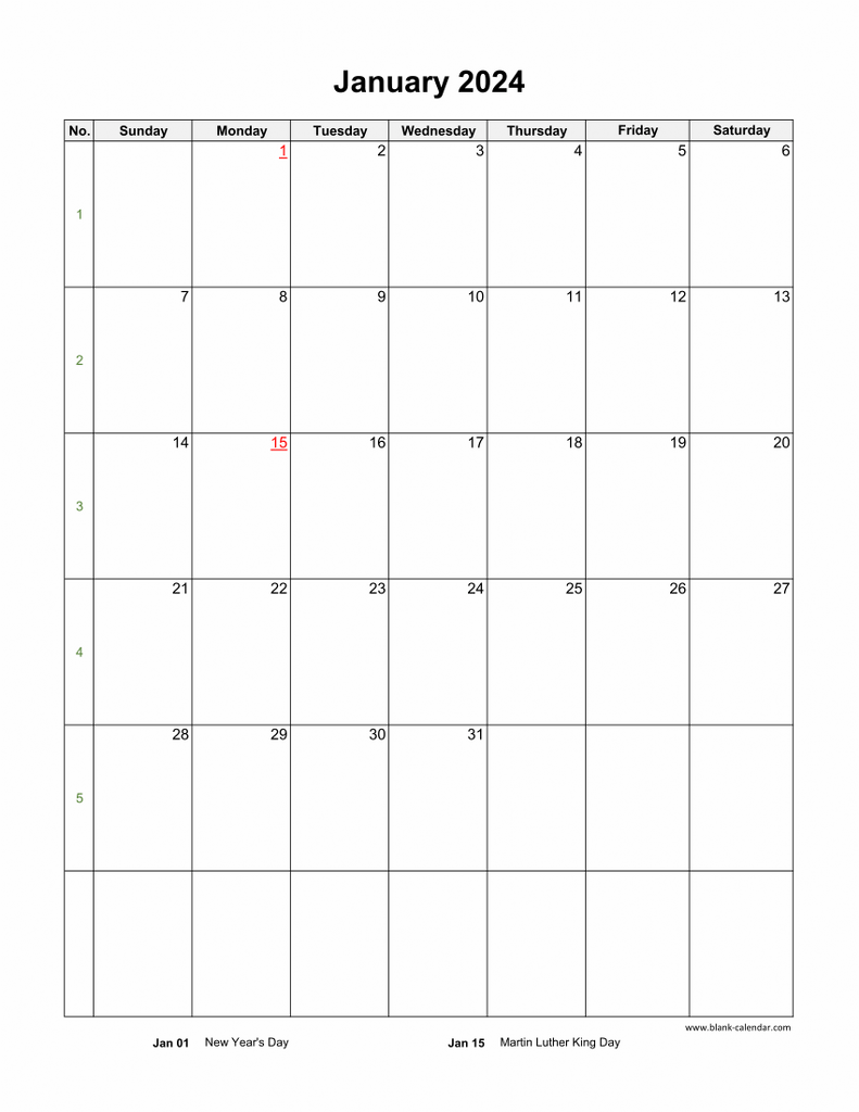 Download Blank Calendar 2024 With Us Holidays (12 Pages, One Month intended for Free Printable Calendar 2024 Monthly Pdf Download