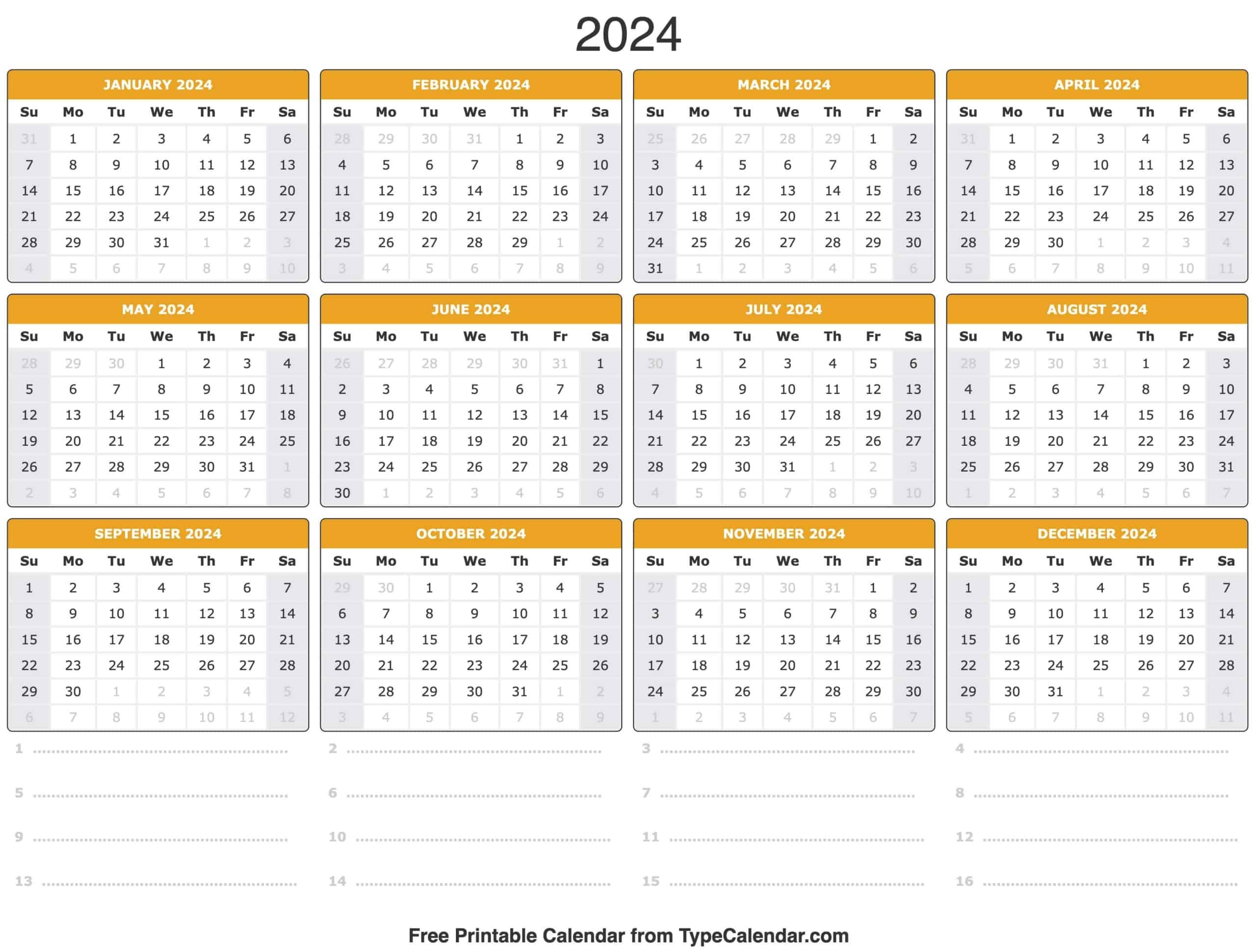 Download Free Printable 2024 Calendar Template