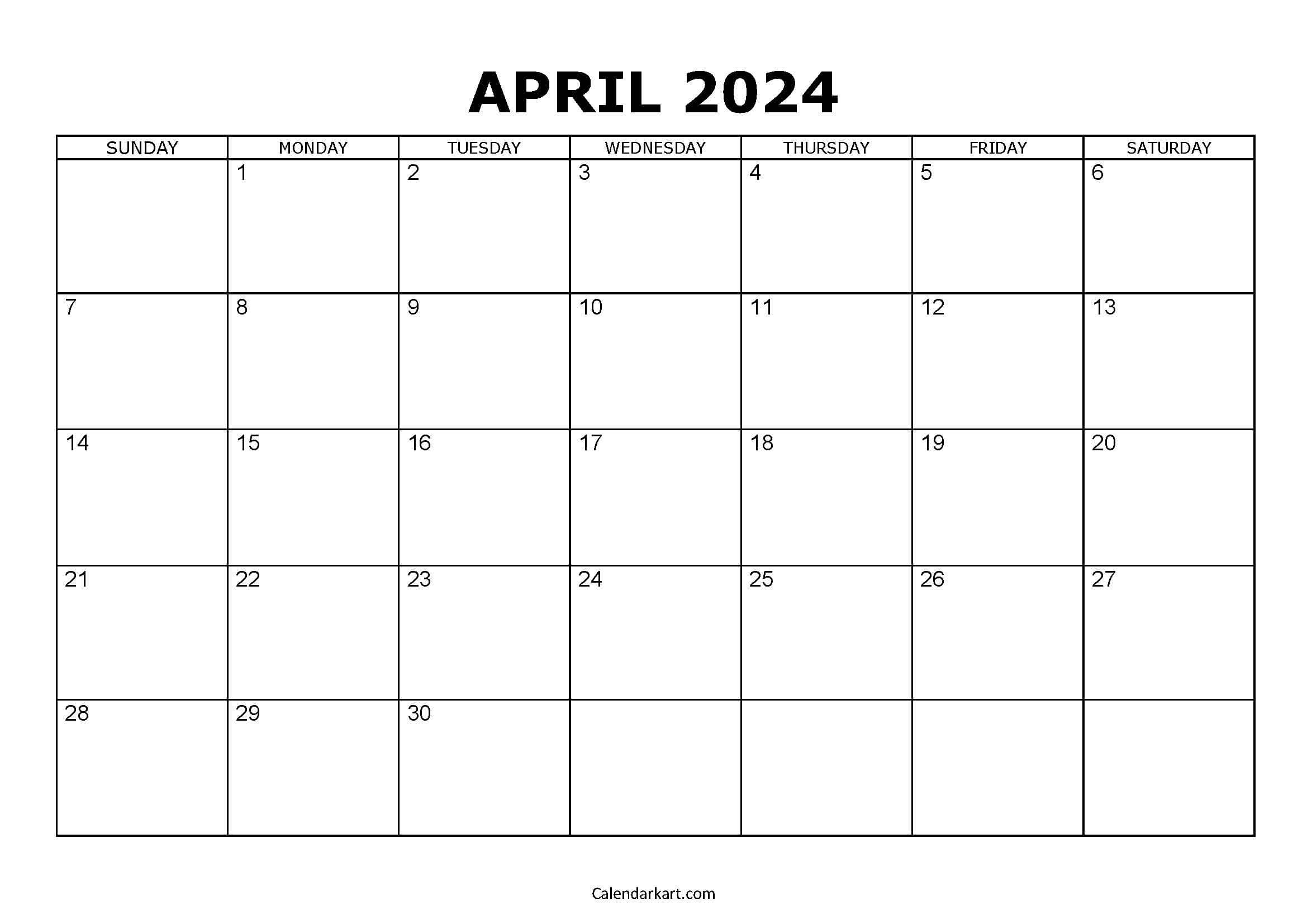 Download Free Printable April 2024 Calendar - Calendarkart for Free Printable Calendar April2024