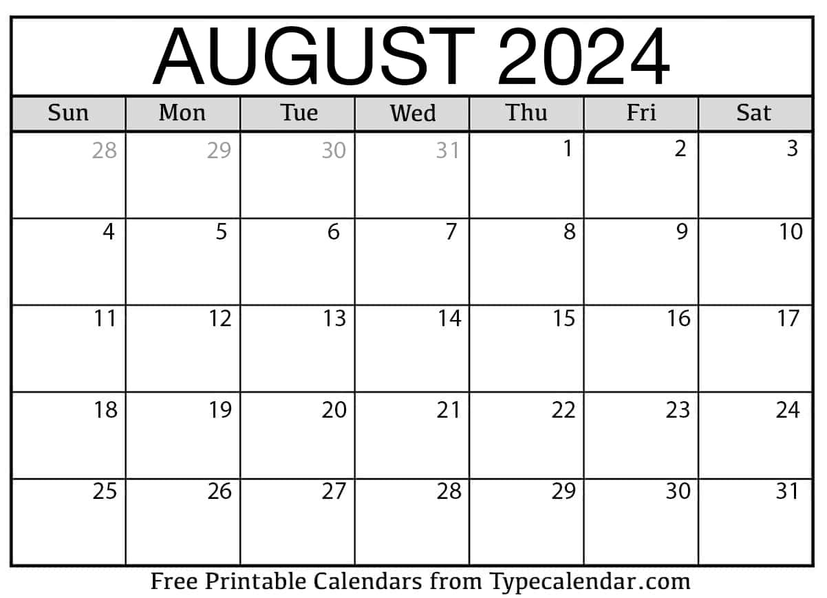 Download Free Printable August 2024 Calendars in Free Printable Calendar Aug 2024