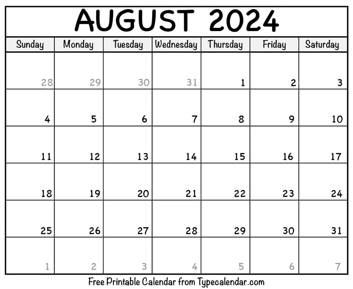 Download Free Printable August 2024 Calendars regarding Free Printable August 2024 Calendar Waterproof