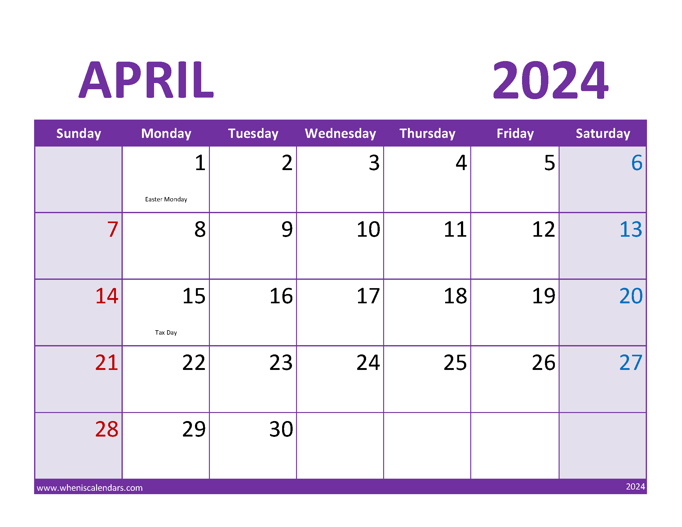 Download Printable April 2024 Calendar Free Letter Horizontal 44084 throughout Free Printable April 2024 Calendar Waterproof