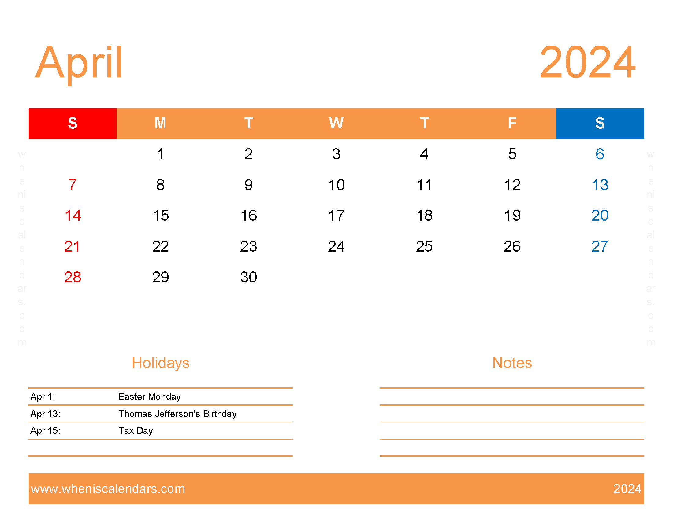 Download Printable Free April 2024 Calendar Letter Horizontal 44175 with Free Printable April 2024 Calendar Waterproof