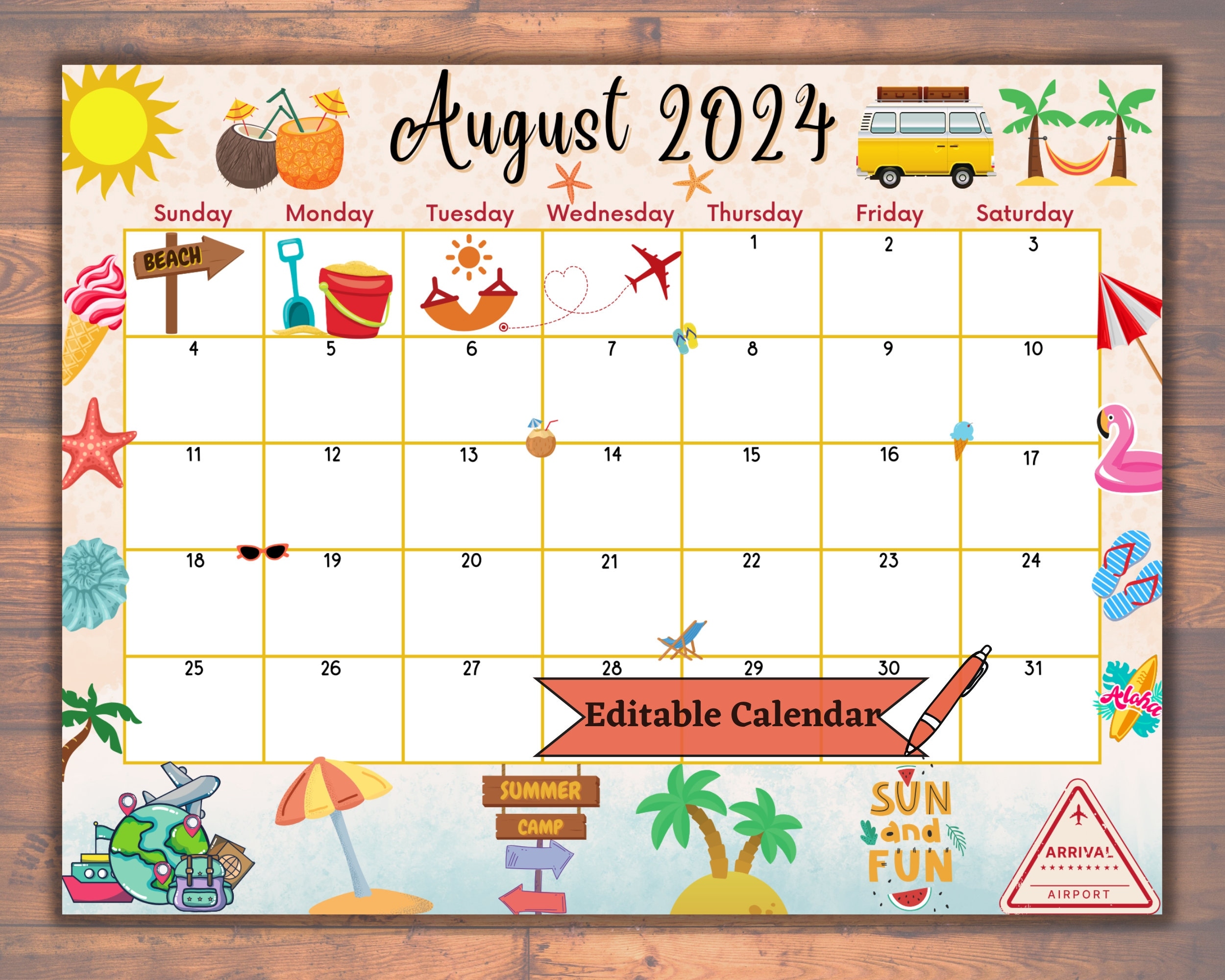 Editable Fillable August 2024 Calendar For Joyful Summer At The throughout Free Printable August 2024 Calendar For Kids