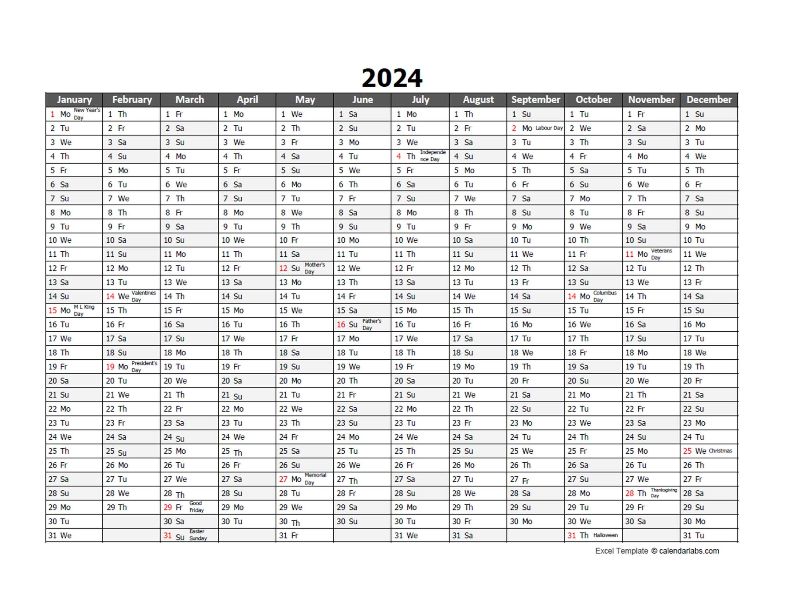 Editable Yearly Calendar 2024 Excel Worksheet Sydel Fanechka - Free Printable Calendar 2024 For Planning