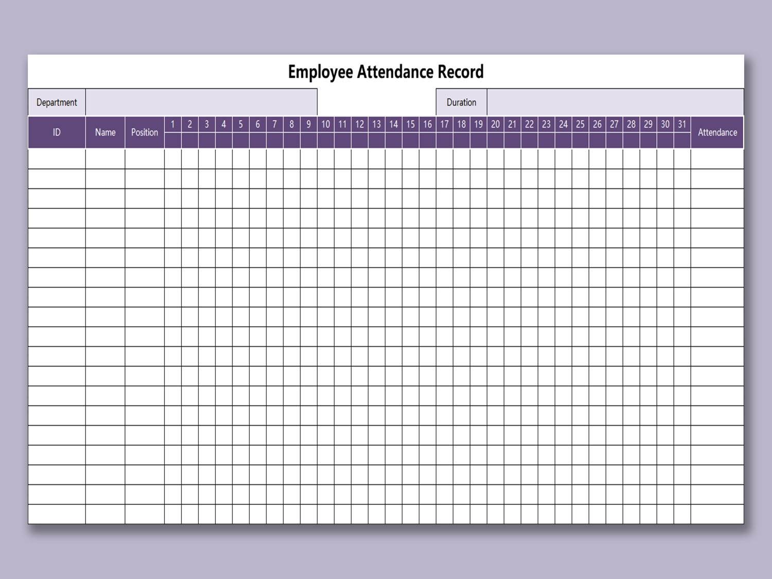 Employee Attendance Sheet Template Calendar Calendar Printables Free - Free Printable 2024 Employee Attendance Calendar
