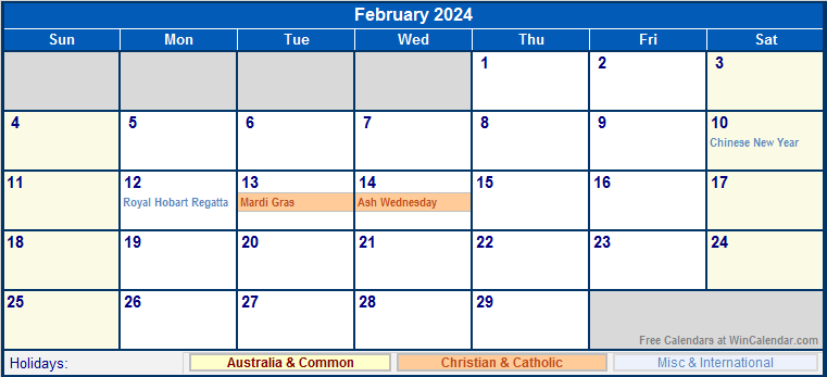 February 2024 Australia Calendar With Holidays For Printing image Format - Free Printable 2024 Calendar With Holidays Australia