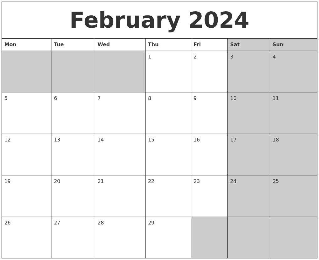 February 2024 Calanders - Free Printable 2024 Noveber Calendar 8by10