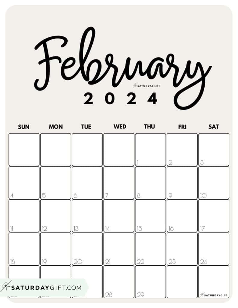 February 2024 Calendar - 20 Cute &amp;amp; Free Printables | Saturdaygift in Free Printable Baby Calendar 2024