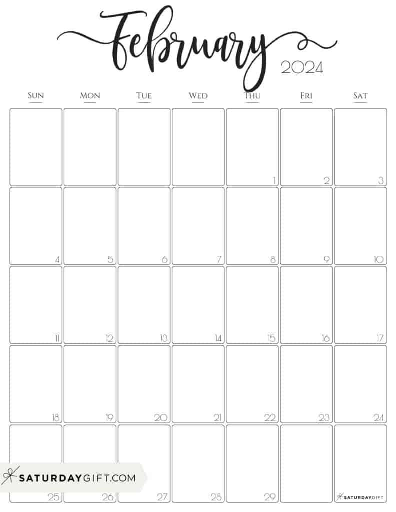 February 2024 Calendar - 20 Cute &amp;amp; Free Printables | Saturdaygift intended for Free Printable Calendar 2024 Starting With Monday