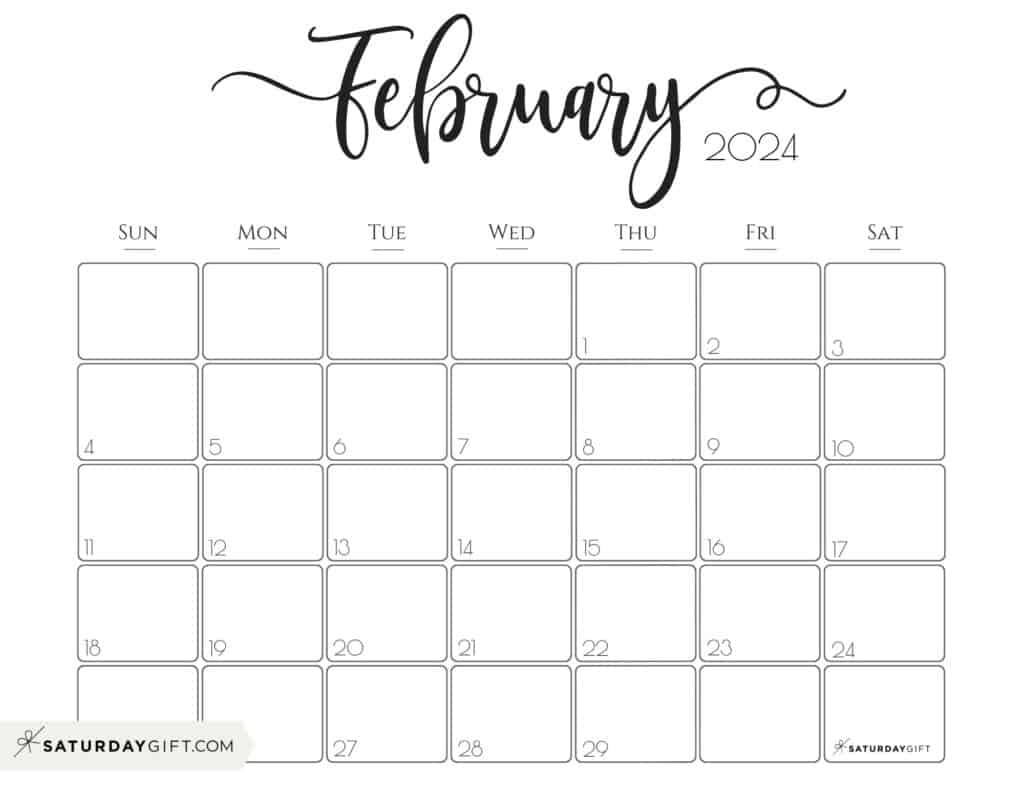 February 2024 Calendar - 20 Cute &amp;amp; Free Printables | Saturdaygift pertaining to Free Printable Calendar 2024 Fill In