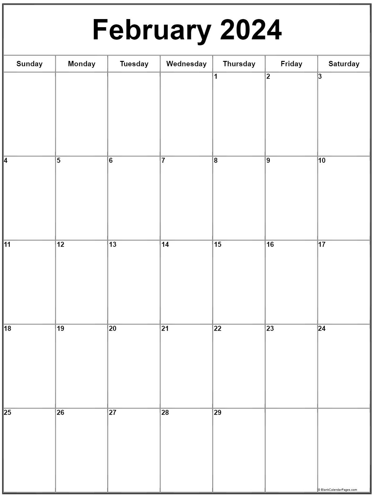 February 2024 Calendar - Free Printable Blank Calendar February 2024