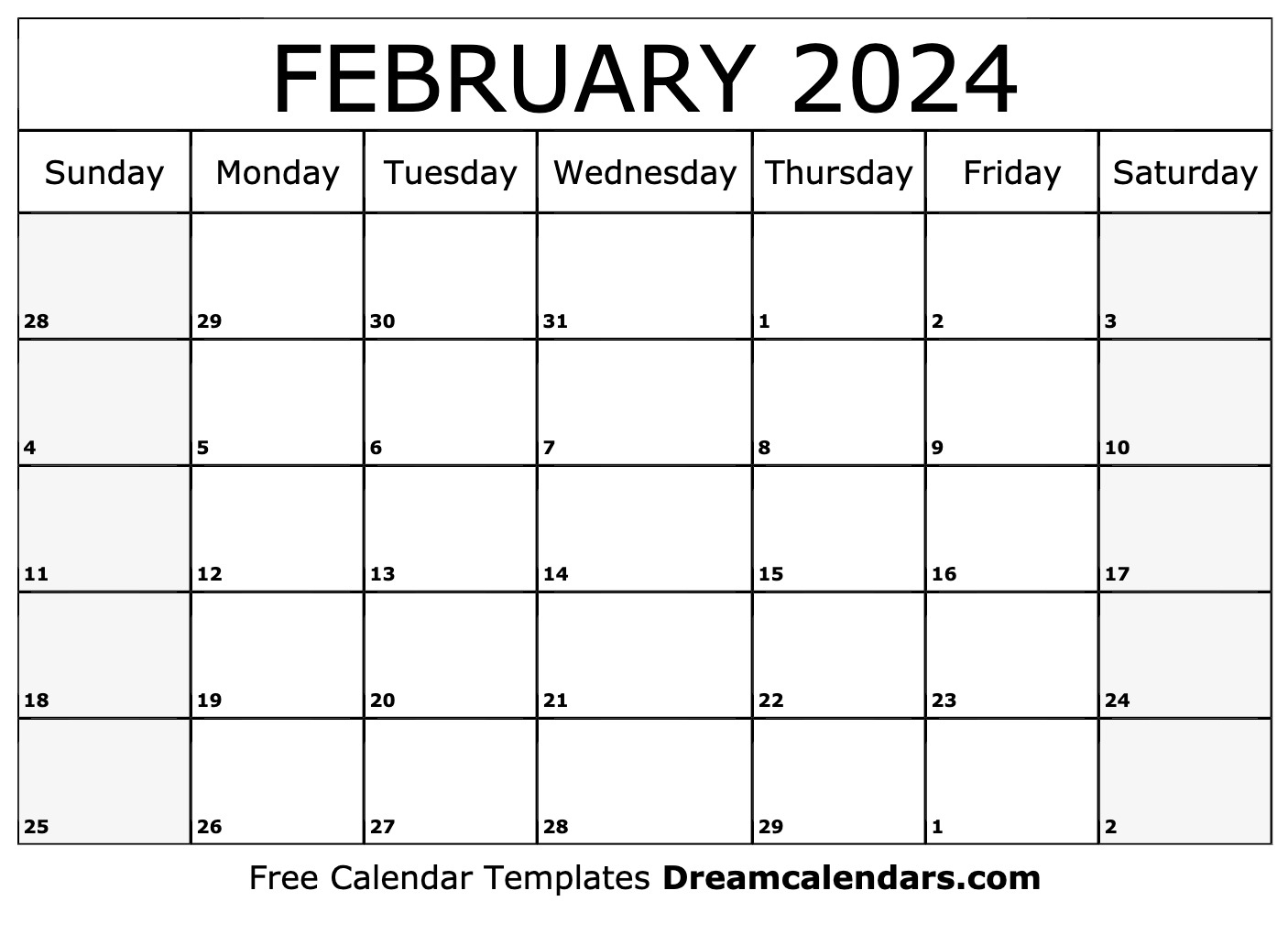 February 2024 Calendar Free Blank Printable With Holidays February - Free Printable 2024 Blank Calendar With Holidays