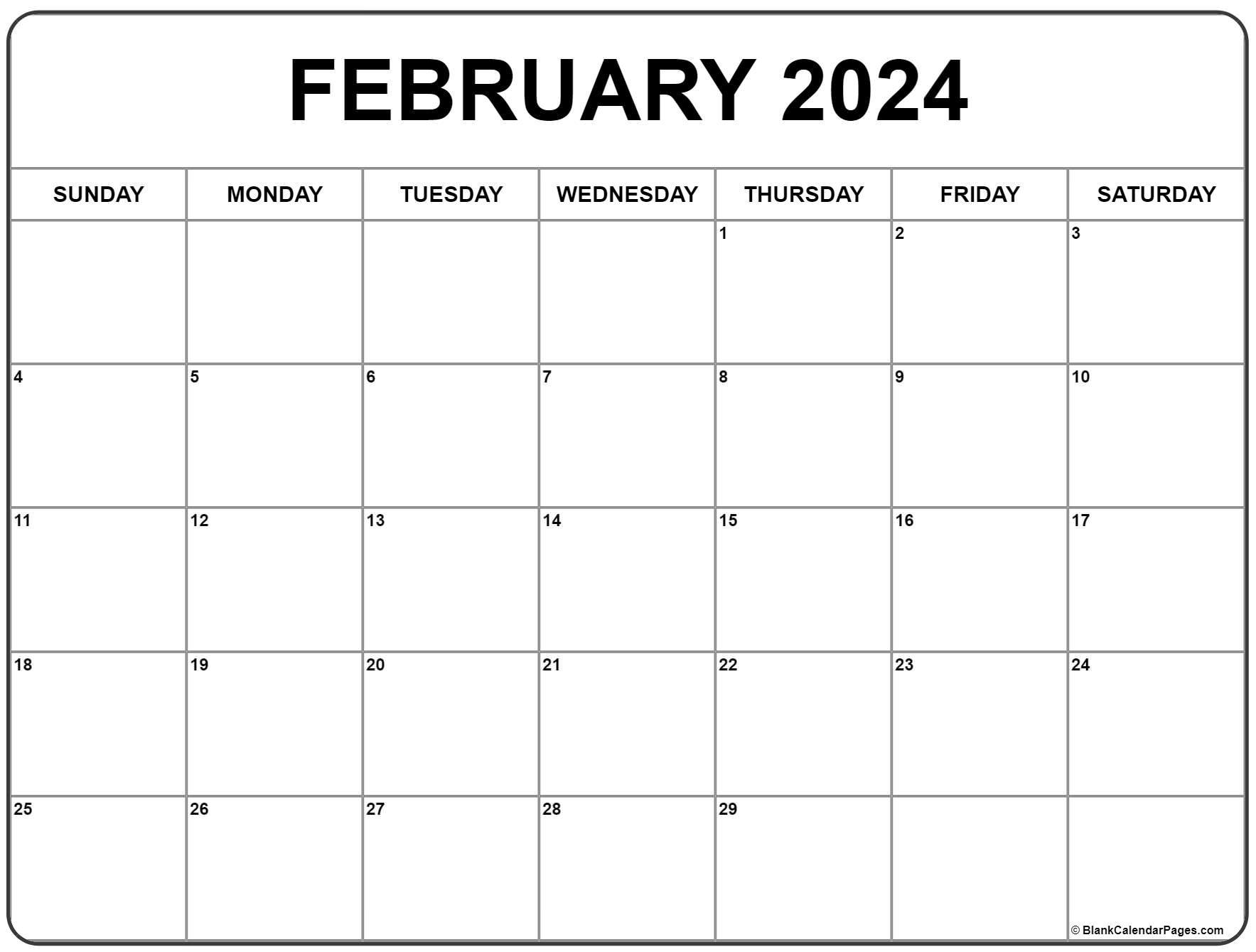February 2024 Calendar | Free Printable Calendar throughout Free Printable Blank 2024 Calendar