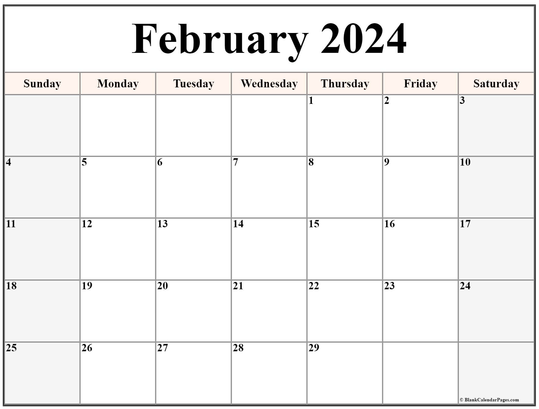 February 2024 Calendar | Free Printable Calendar with Free Printable Calendar 2024 Printfree