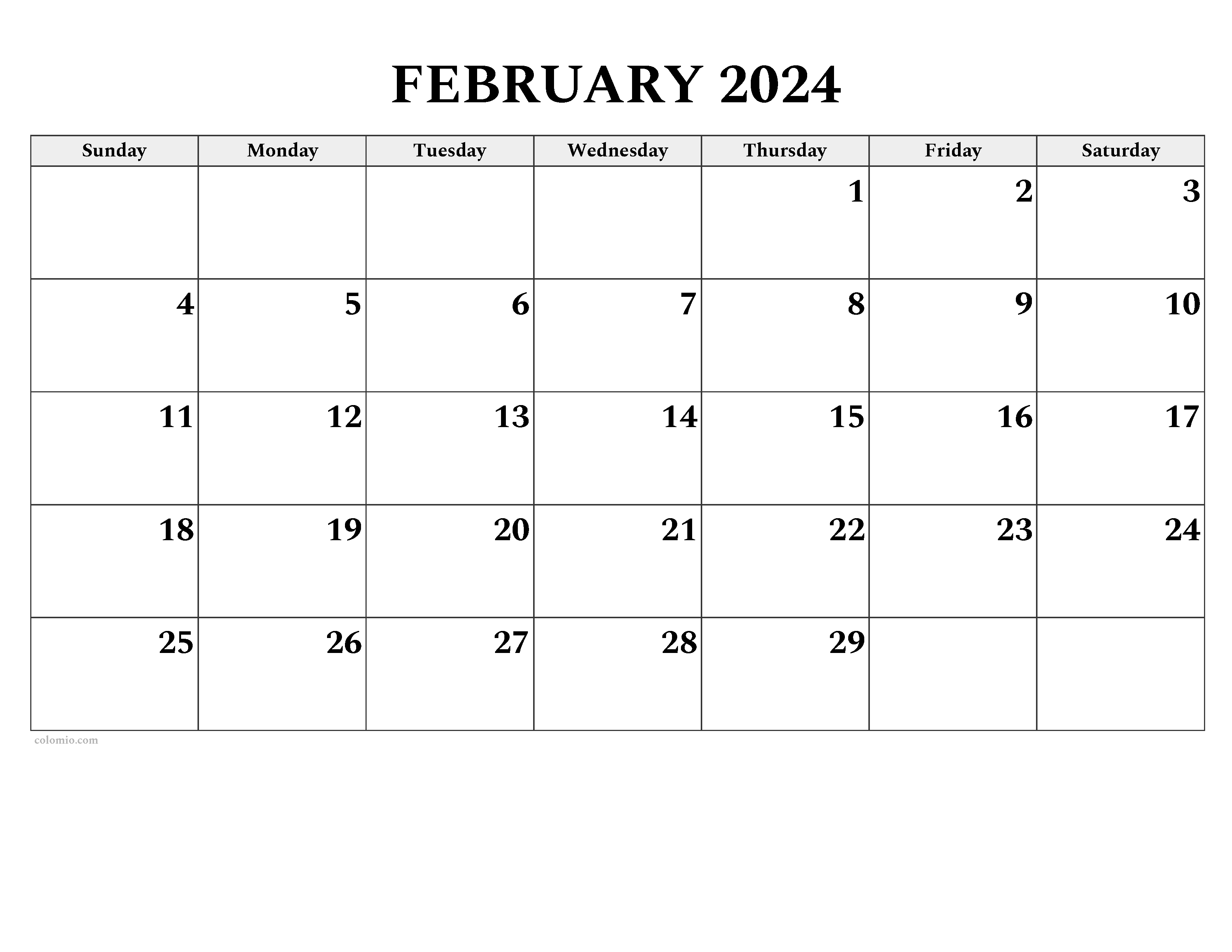 February 2024 Calendar | Free Printable Pdf, Xls And Png intended for Free Printable Blank February 2024 Calendar