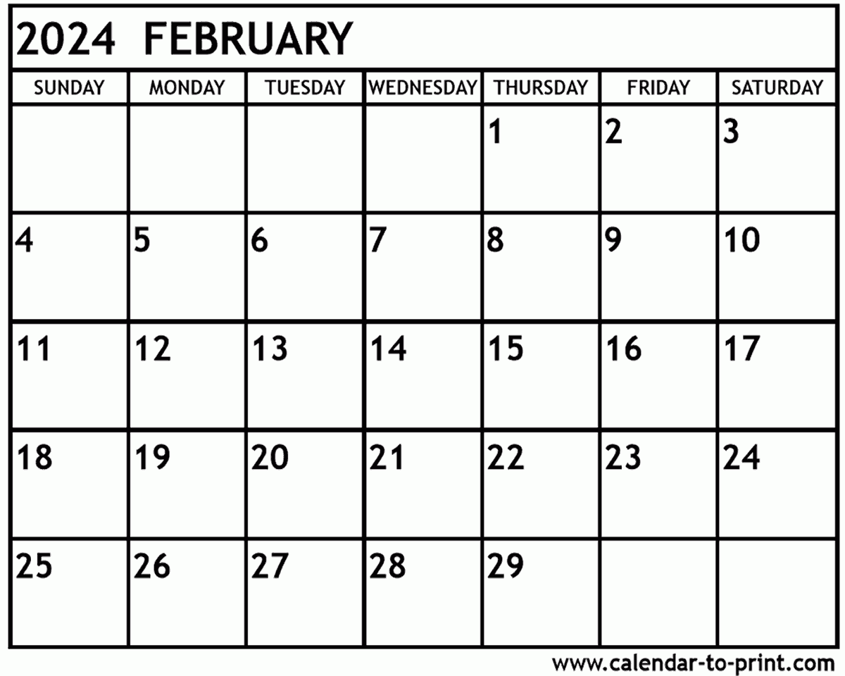 February 2024 Calendar Printable in Free Printable Blank February 2024 Calendar