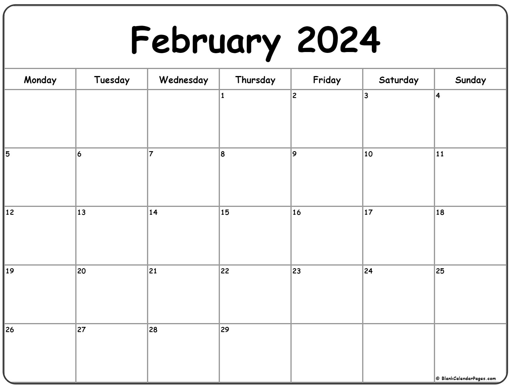 February 2024 Calendar Printable Monday Start February 2024 Calendar - Free Printable A4 Calendar February 2024