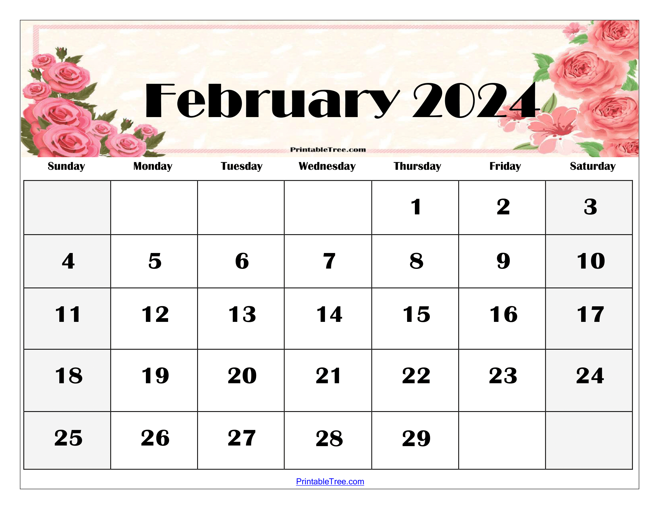 February 2024 Calendar Printable PDF Template With Holidays - Free Printable 2024 Floral Full Page Calender