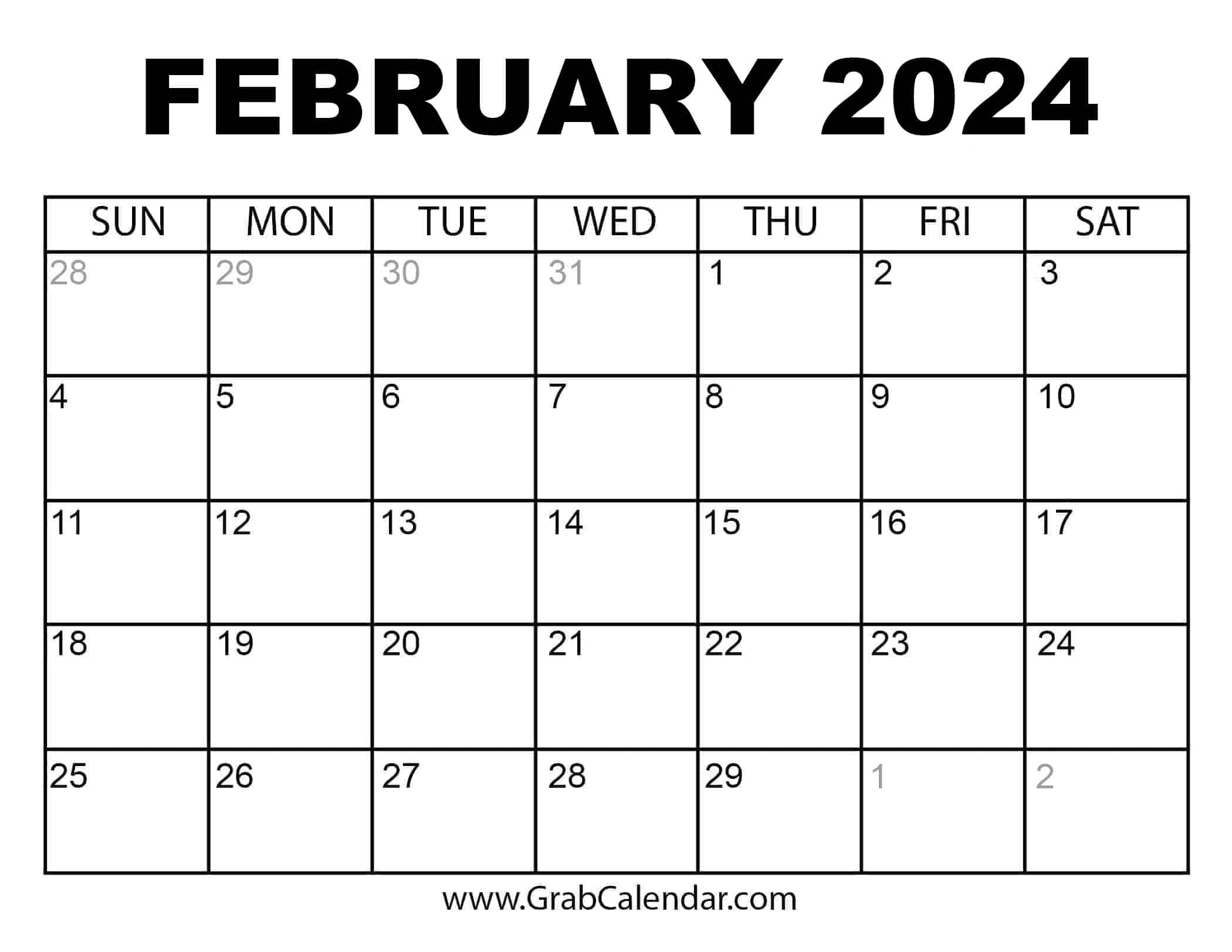 February 2024 Calendar To Print Lani Shanta - Free Printable 2024 Monthly Calendar February