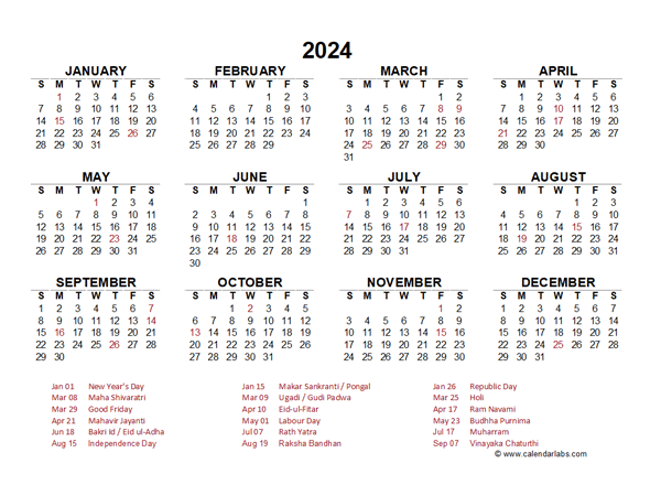 February 2024 Calendar With Holidays India Printables For Dec 2024 - Free Printable 2024 Calendar With Indian Holidays