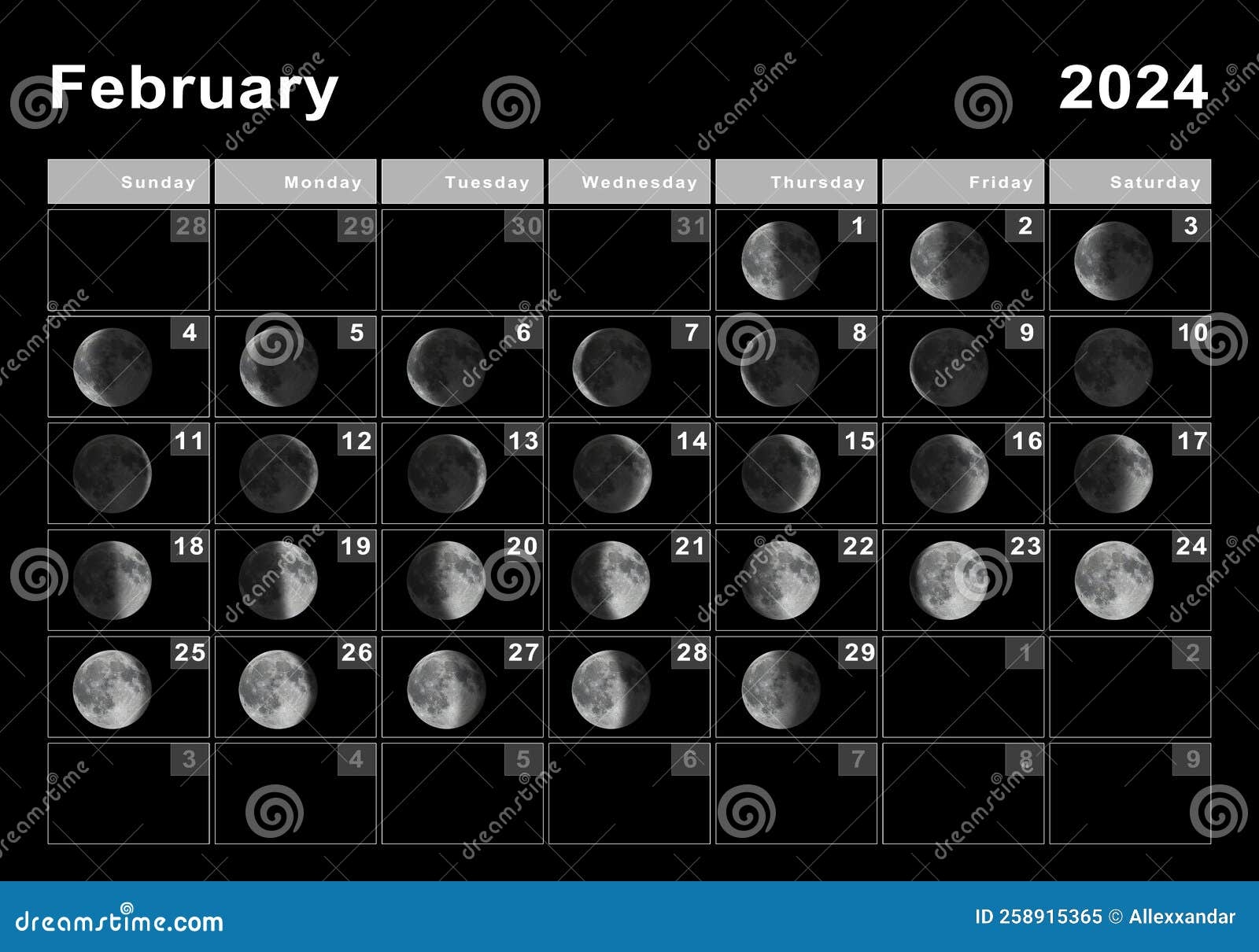 February 2024 Lunar Calendar Moon Cycles Stock Illustration - Free Printable 2024 Calendar With Moon Phases Cosmic Events