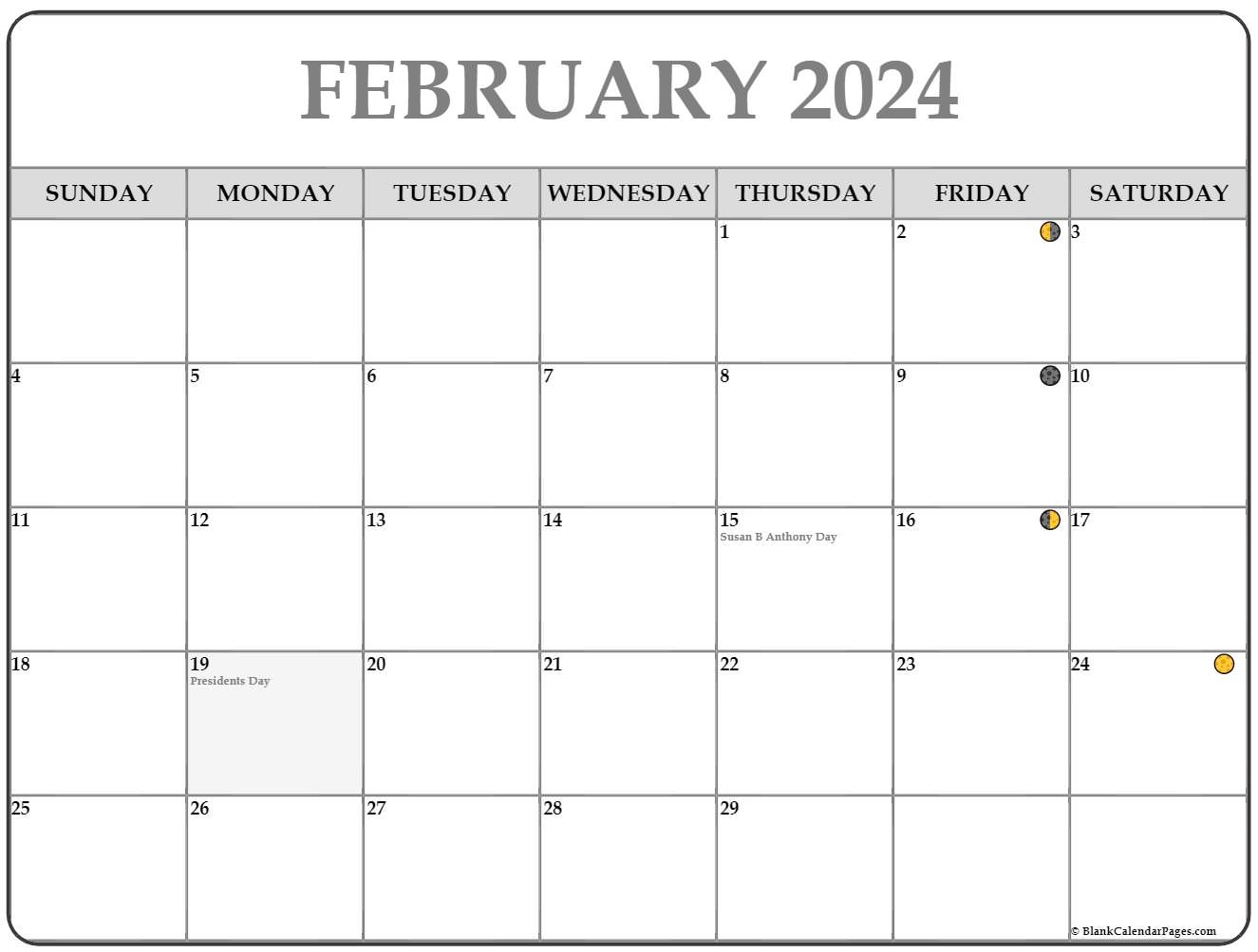 February 2024 Lunar Calendar Moon Phase Calendar - Free Printable 2024 Calendar With Moon Phases Cosmic Events