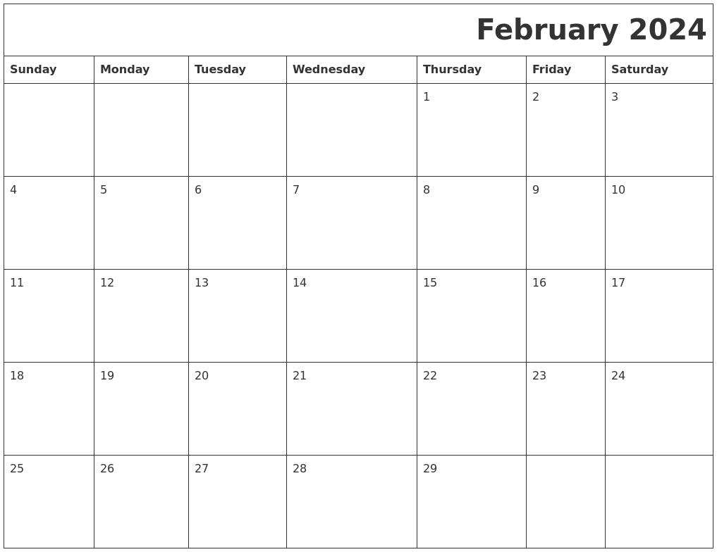 February 2024 Printable Calender - Free Printable Blank Calendar February 2024