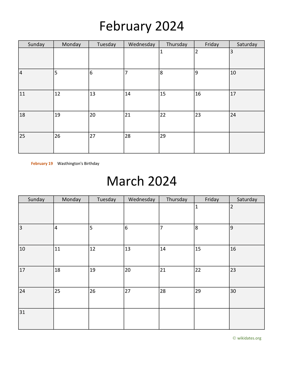 February And March 2024 Calendar WikiDates - Free Printable 2024 March Calendar