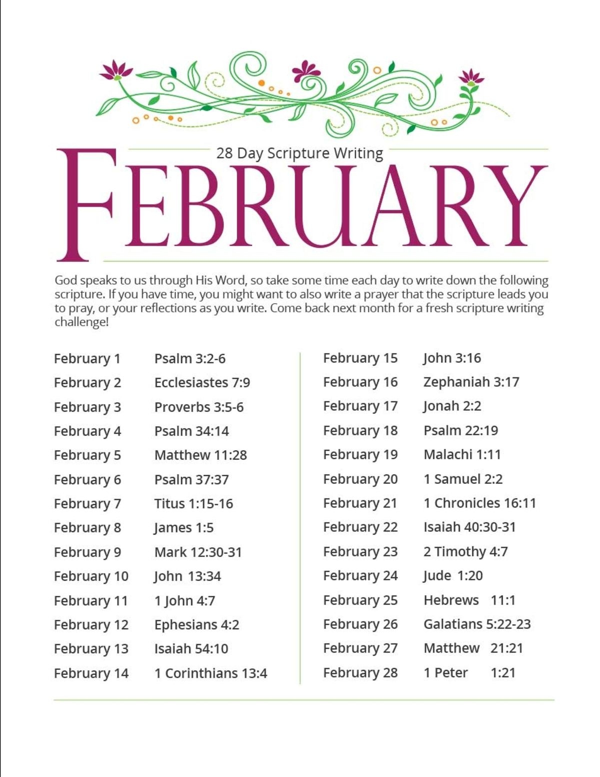 February Scripture Writing Plan Download Free Printable - Free Printable Calendar 2024 Bible Verse