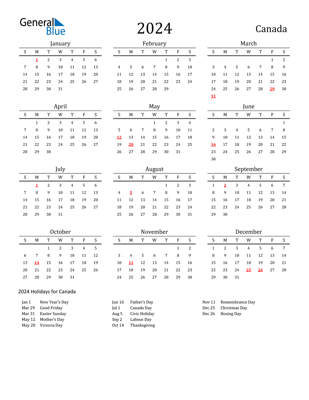 Federal Holidays 2024 Calendar 2024 Calendar Canada 2024 Calendar - Free Printable 2024 Canada Calendar With Holidays