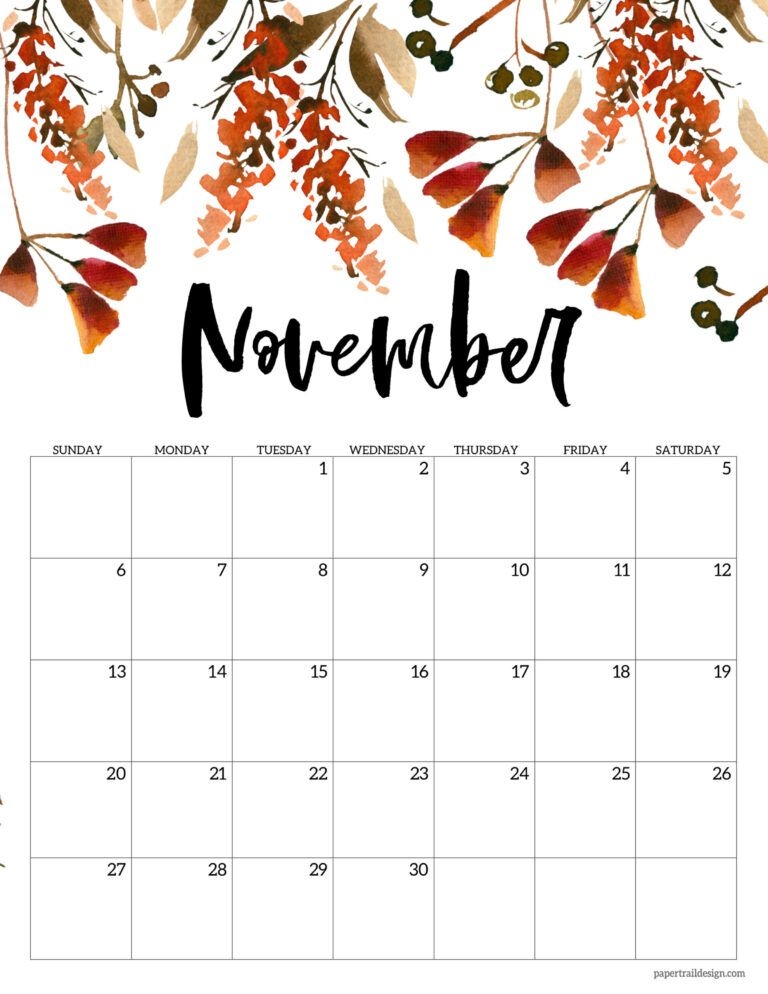 Free 2022 Calendar Printable Floral Paper Trail Design Calendar - Free Printable 2024 Noveber Calendar 8by10