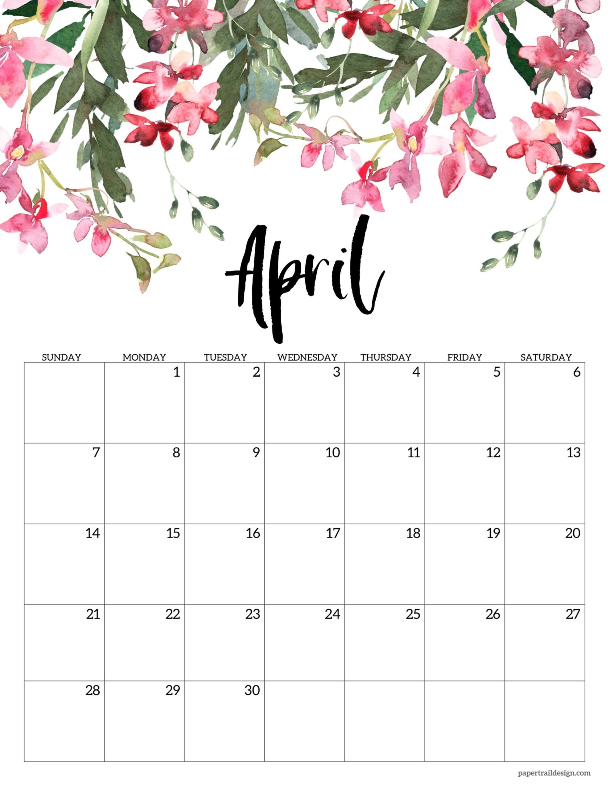 Free 2024 Calendar Printable – Floral - Paper Trail Design inside Free Printable Calendar 2024 Paper Trail Design