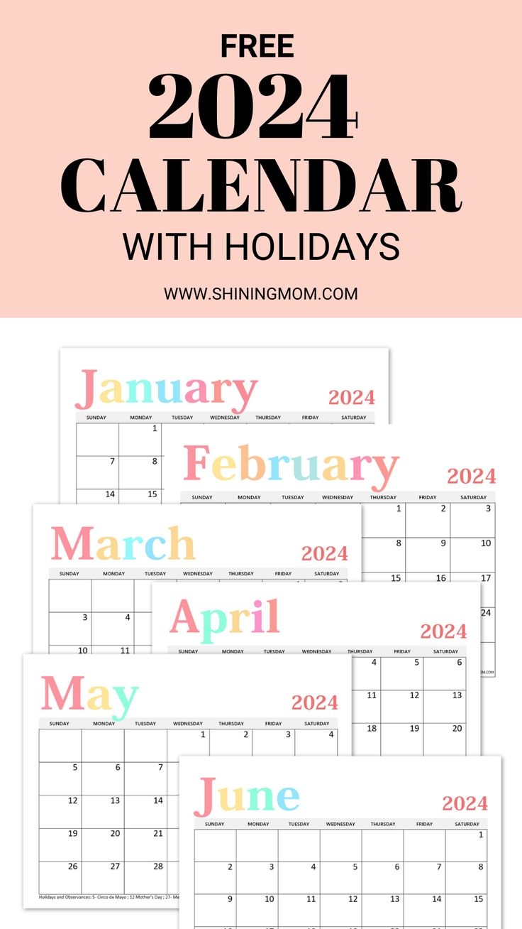 Free 2024 Calendar With Holidays: So Beautiful! | Free Printable pertaining to Free Printable Calendar 2024 Shining Mom