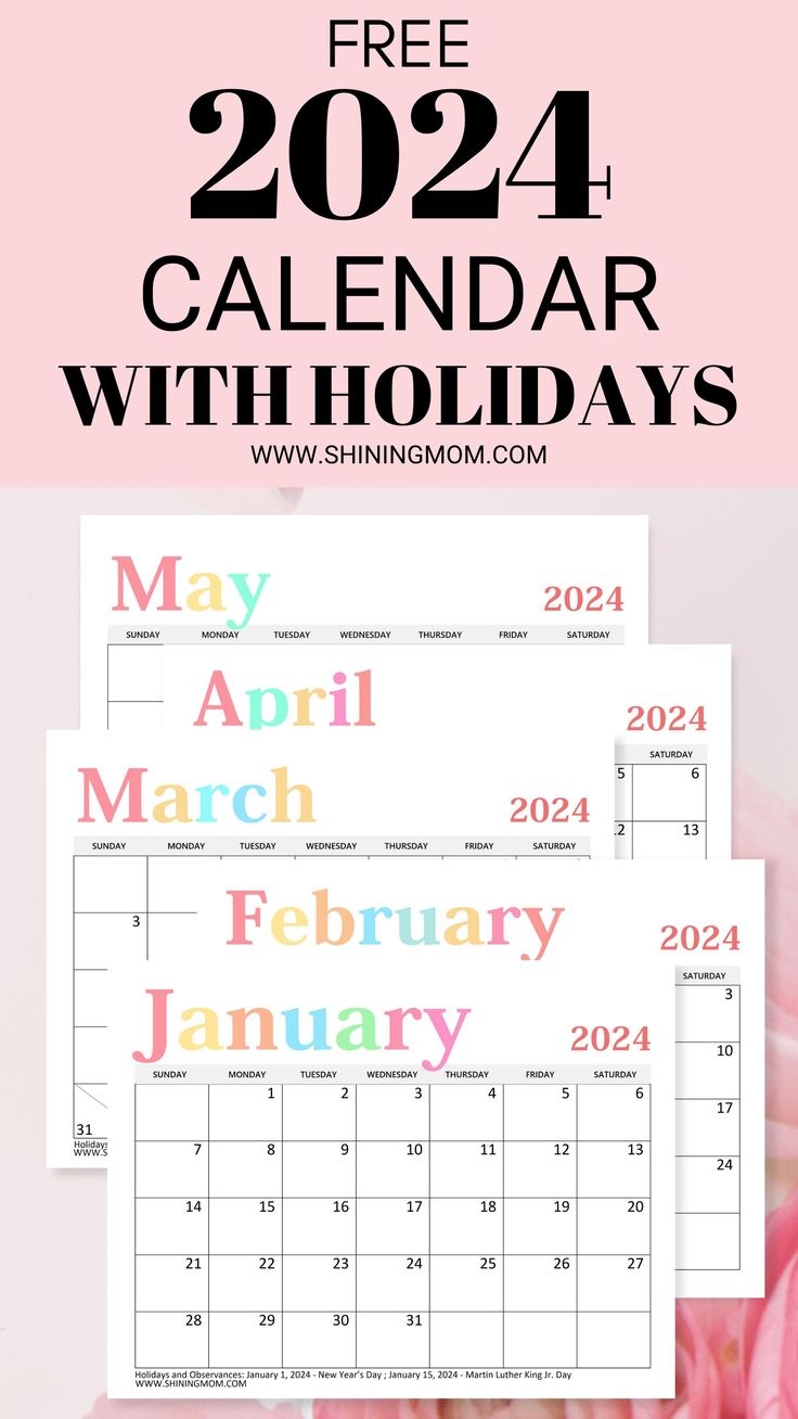 Free 2024 Calendar With Holidays: So Beautiful! [Video] [Video inside Free Printable Calendar 2024 Shining Mom