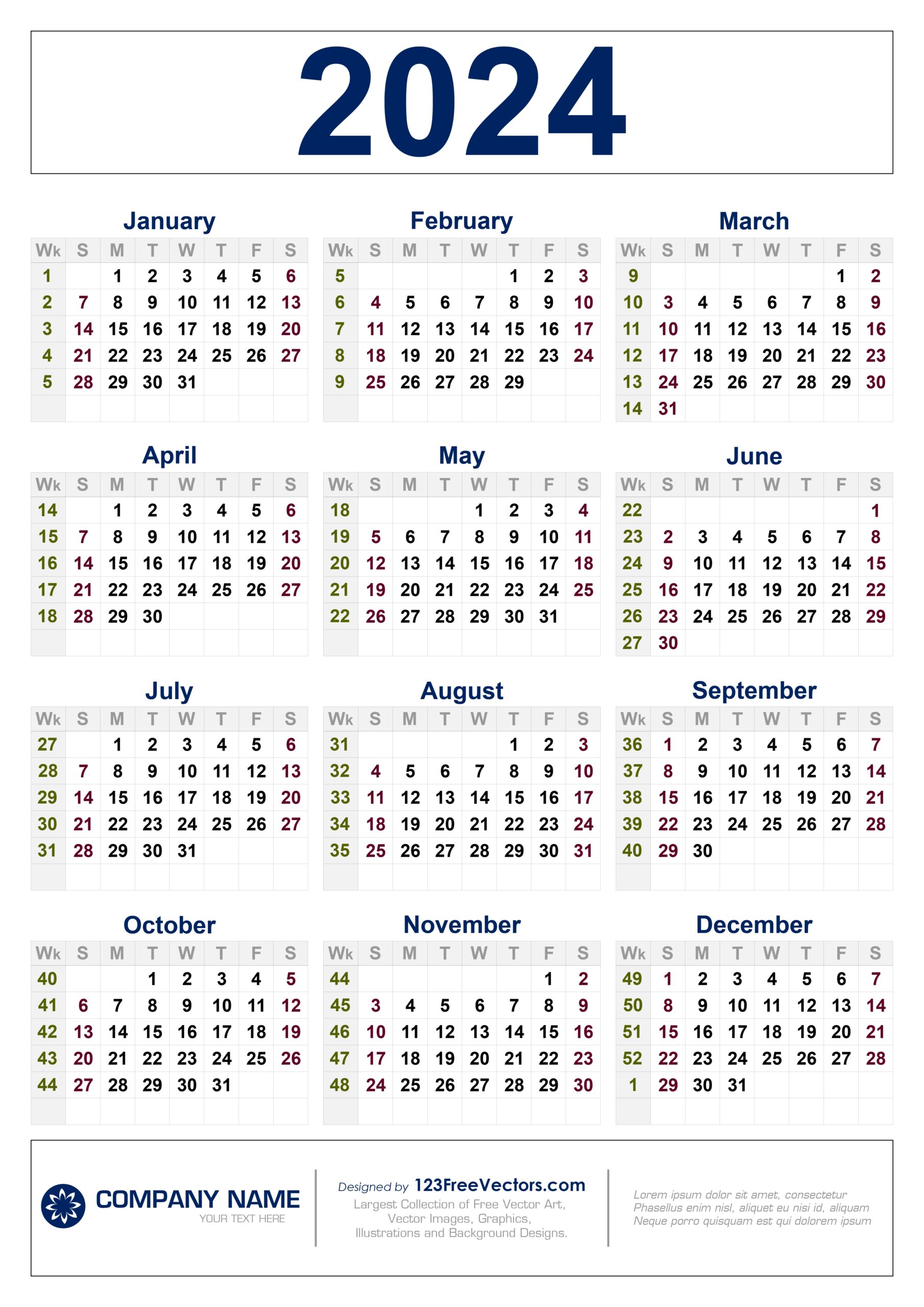 Free 2024 Calendar With Week Numbers pertaining to Free Printable Calendar 2024 With Week Numbers