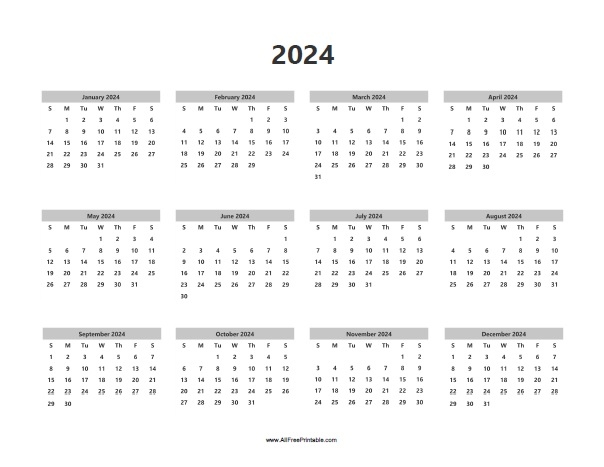 Free 2024 Calendars To Print Avrit Carlene | Free Printable 12-Month Calendar On One Page 2024