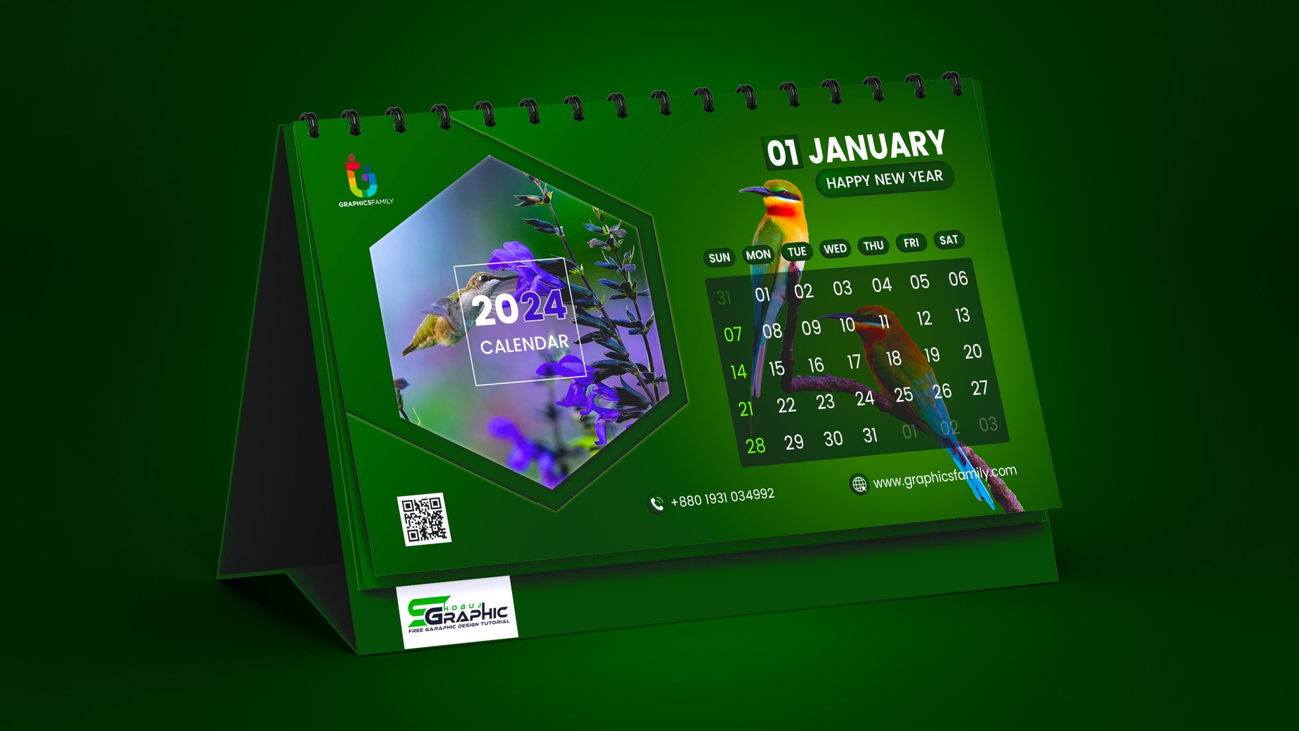 Free 2024 Green Desk Calendar Design – Graphicsfamily with regard to Free Printable Banner Calendar 2024