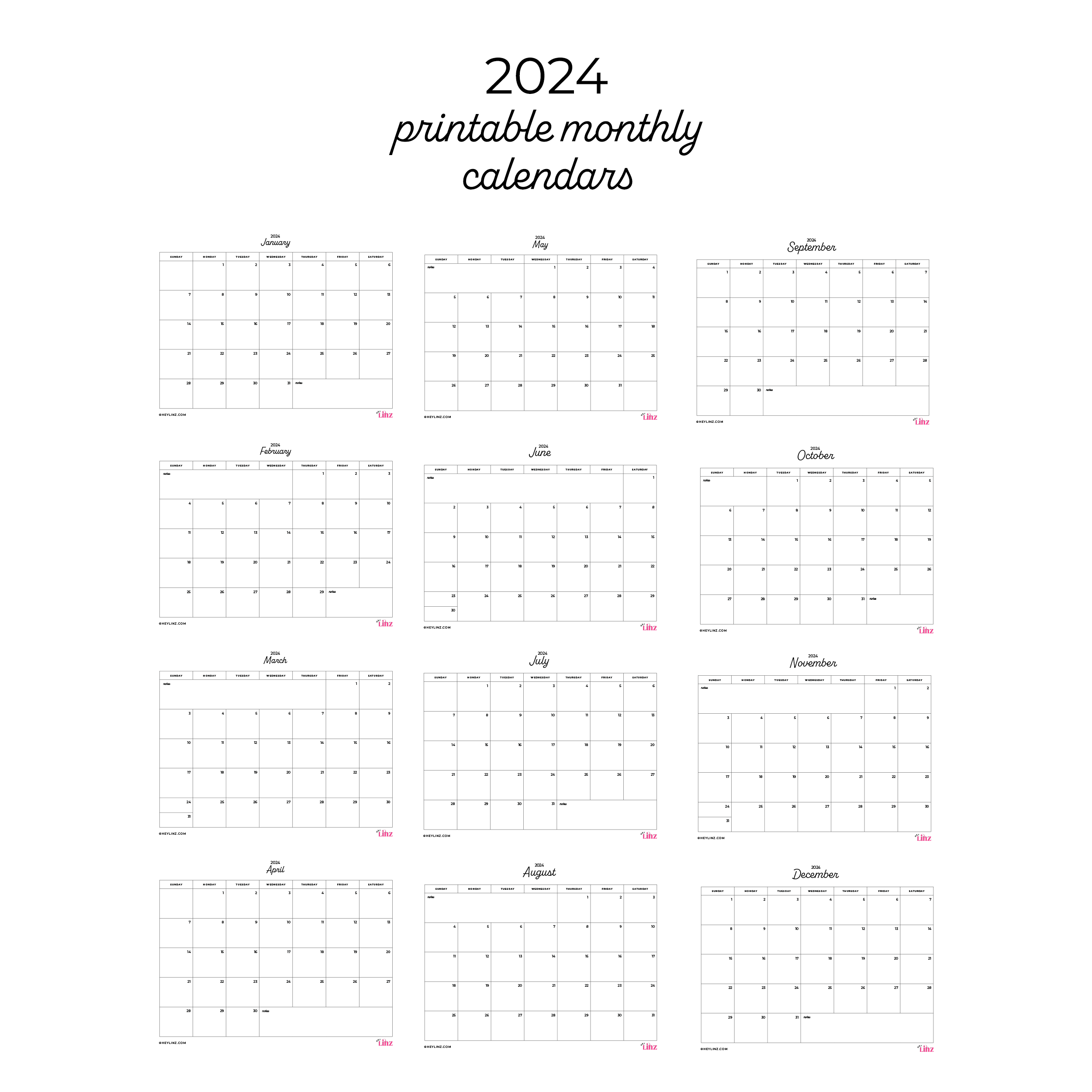 Free 2024 Printable Calendar | Hey Linz throughout Free Printable Calendar 2024 Printable Calendar