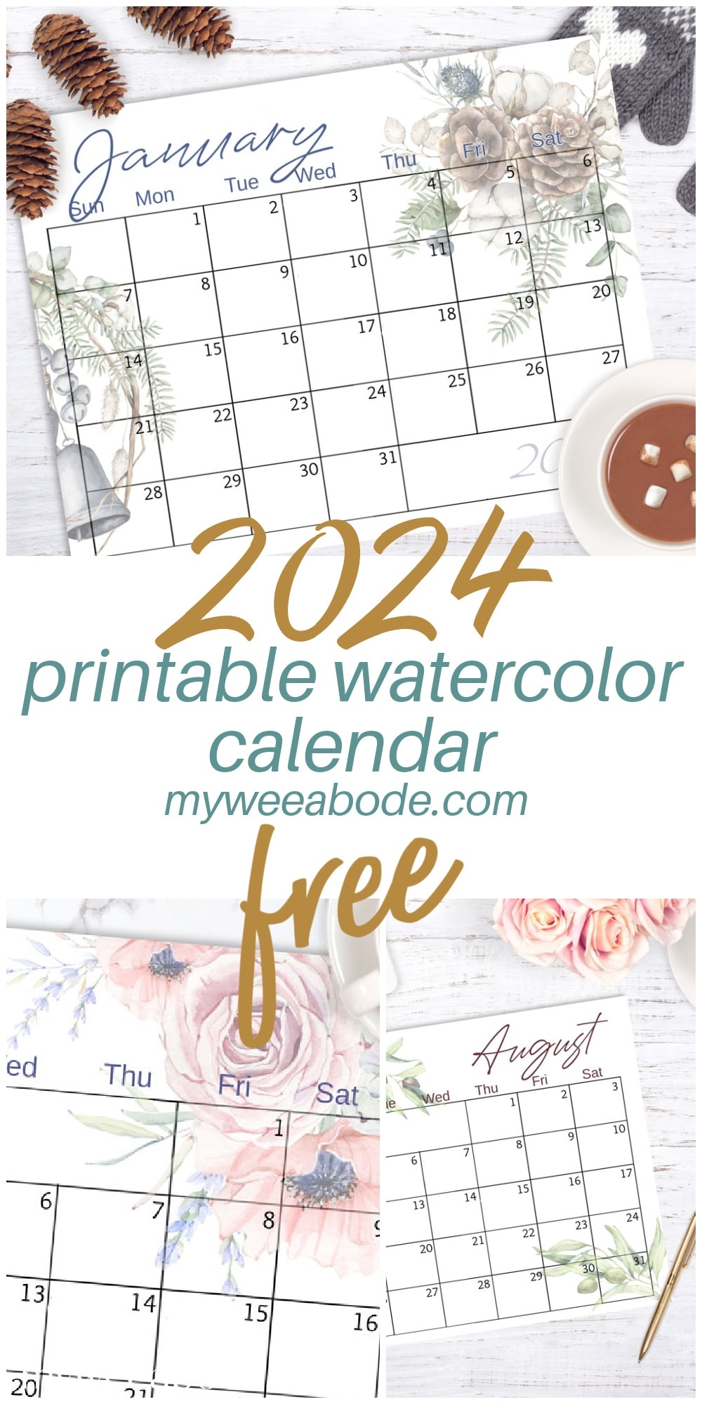 Free 2024 Printable Watercolor Calendar - throughout Free Printable Calendar 2024 Watercolor