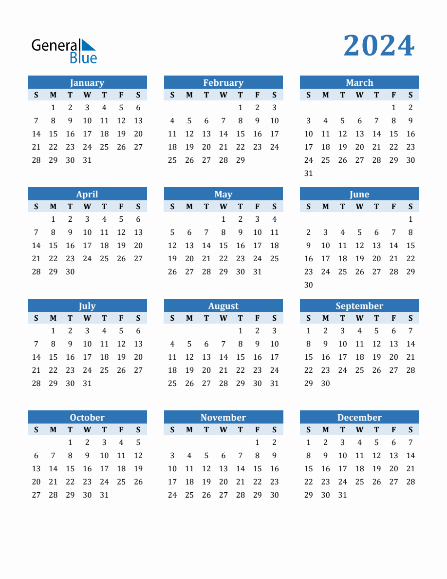 Free 2024 Year Calendar In Pdf, Word, And Excel throughout Free Printable Calendar 2024 In Word