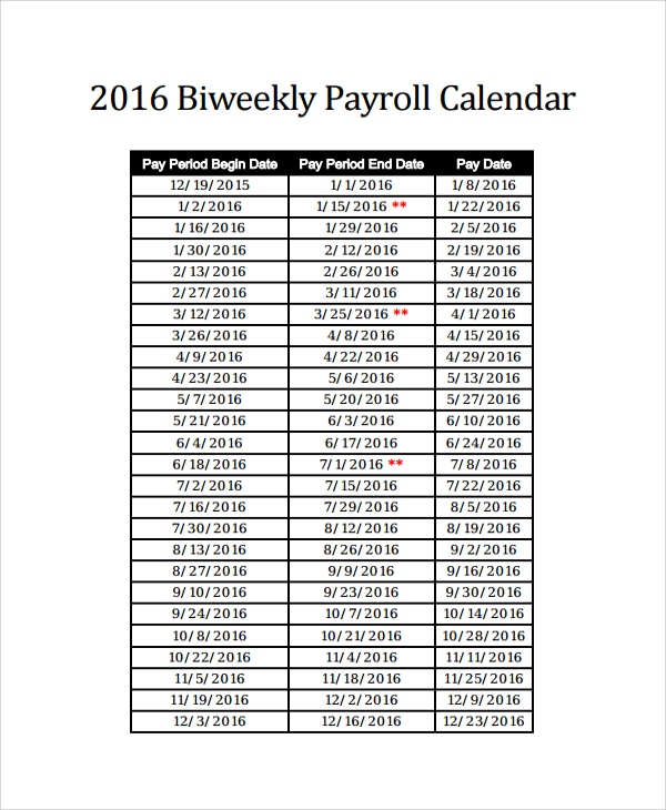 FREE 9 Sample Payroll Calendar Templates In PDF Excel - Free Printable 2024 Biweekly Payroll Calendar Template