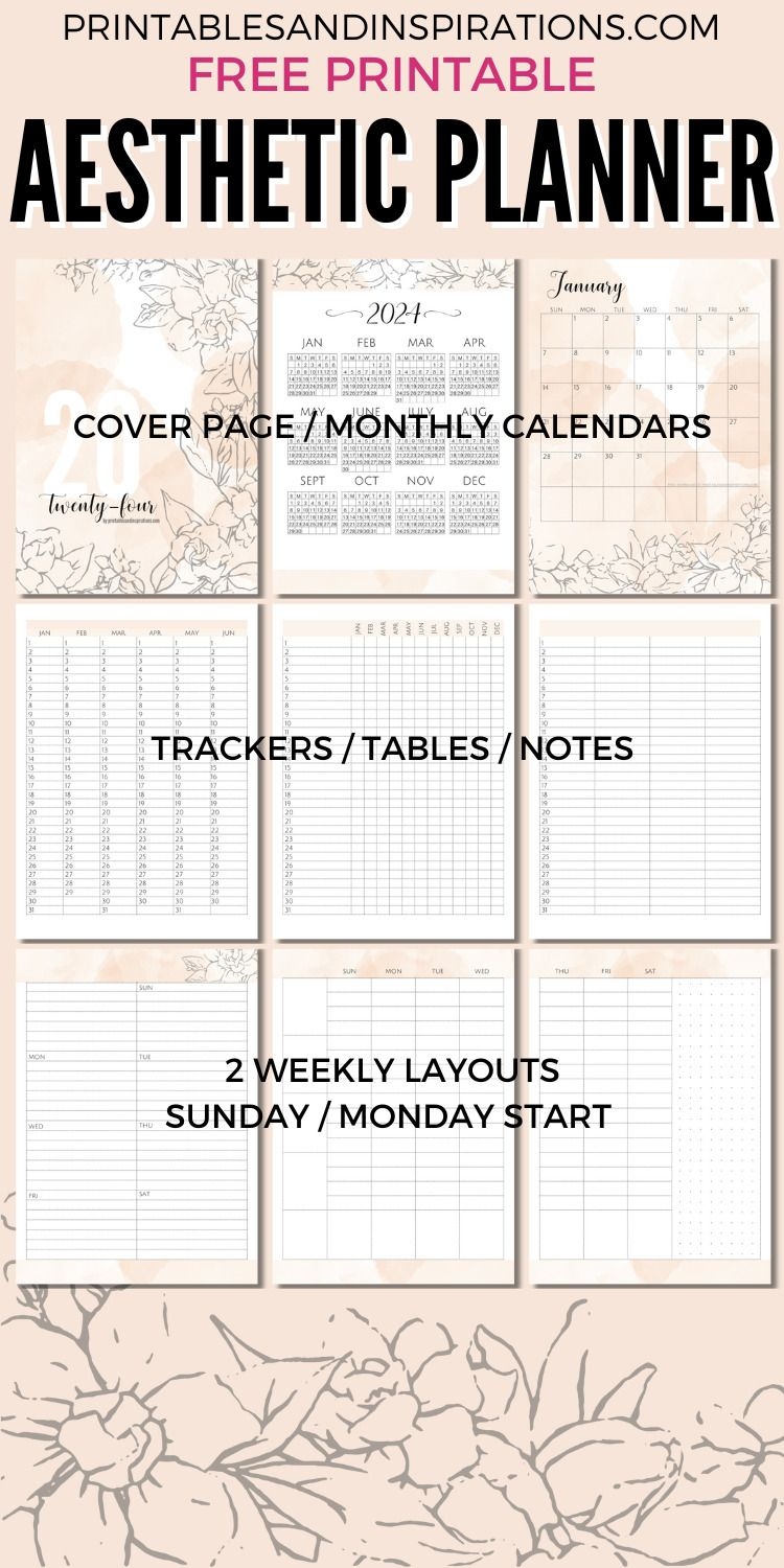 Free Aesthetic 2024 Calendar Planner Printable Pdf - Printables with Free Printable Calendar 2024 Planner