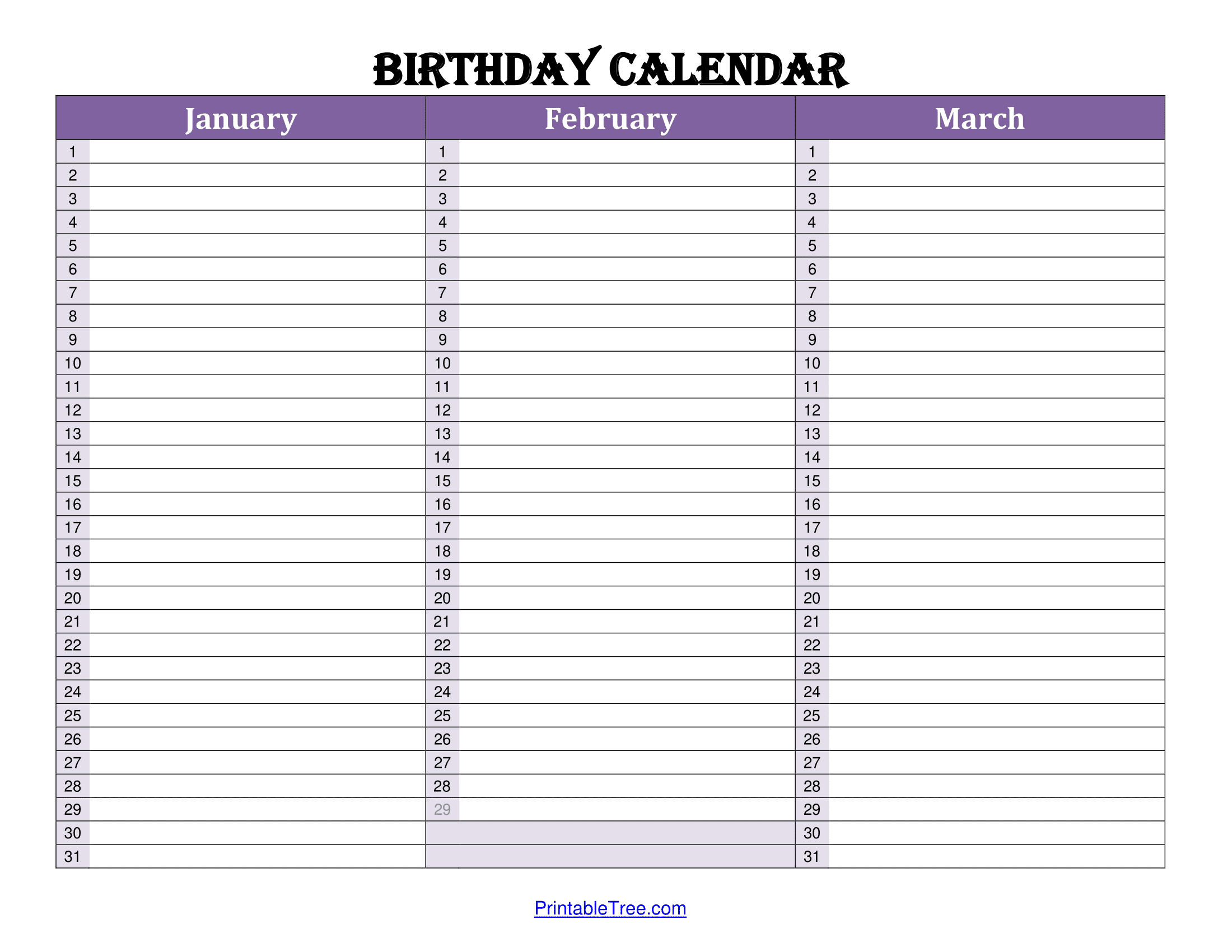 Free Birthday Calendar Printable Pdf Templates - Printable Tree in Free Printable Birthday Calendar 2024