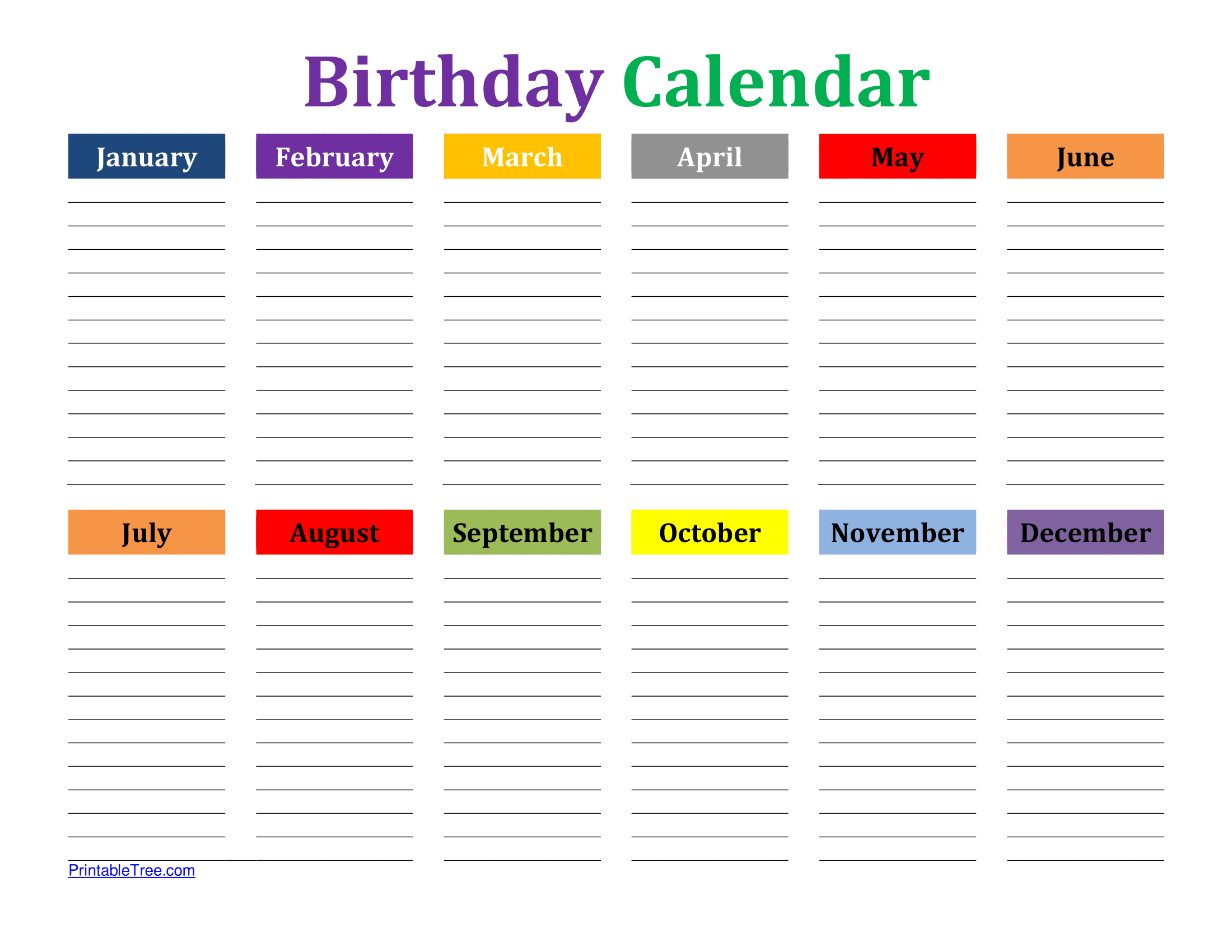 Free Birthday Calendar Printable Pdf Templates - Printable Tree throughout Free Printable Birthday Calendar 2024