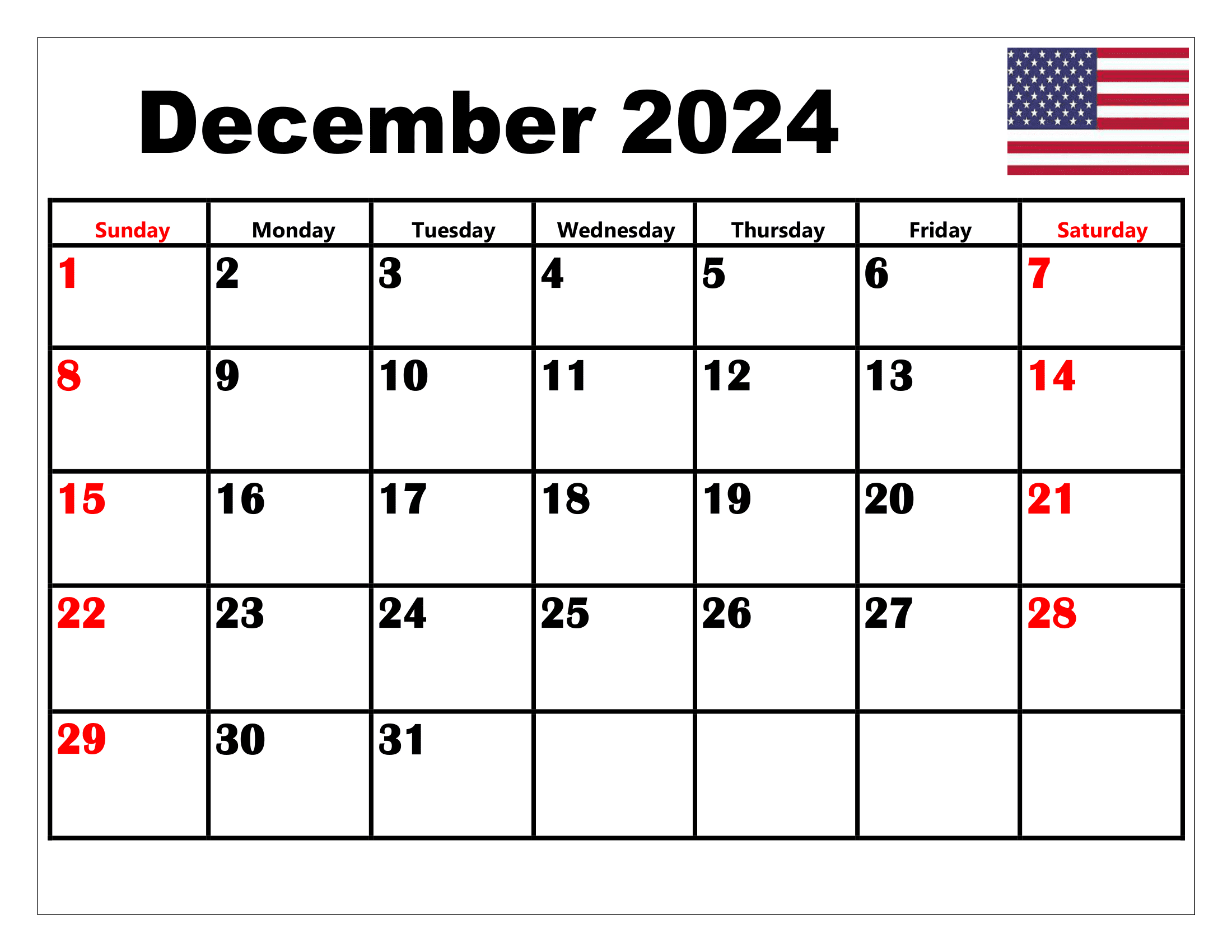 Free Blank Calendar 2024 Printable PDF Templates | Free Printable Calendar 2024 December