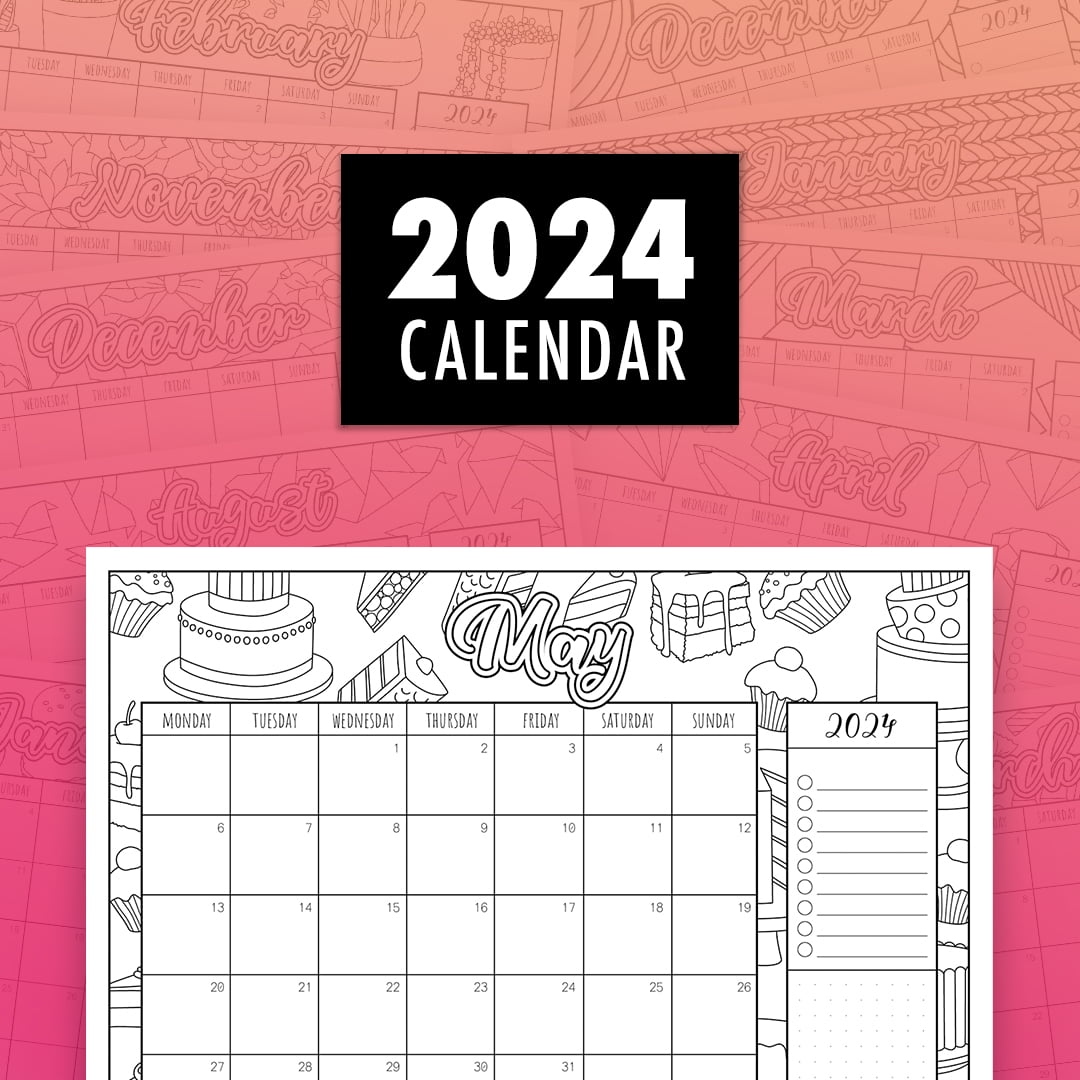 Free Coloring Calendar 2024 Bette Chelsae - Free Printable 2024 Coloring Calendar For Adults Diy